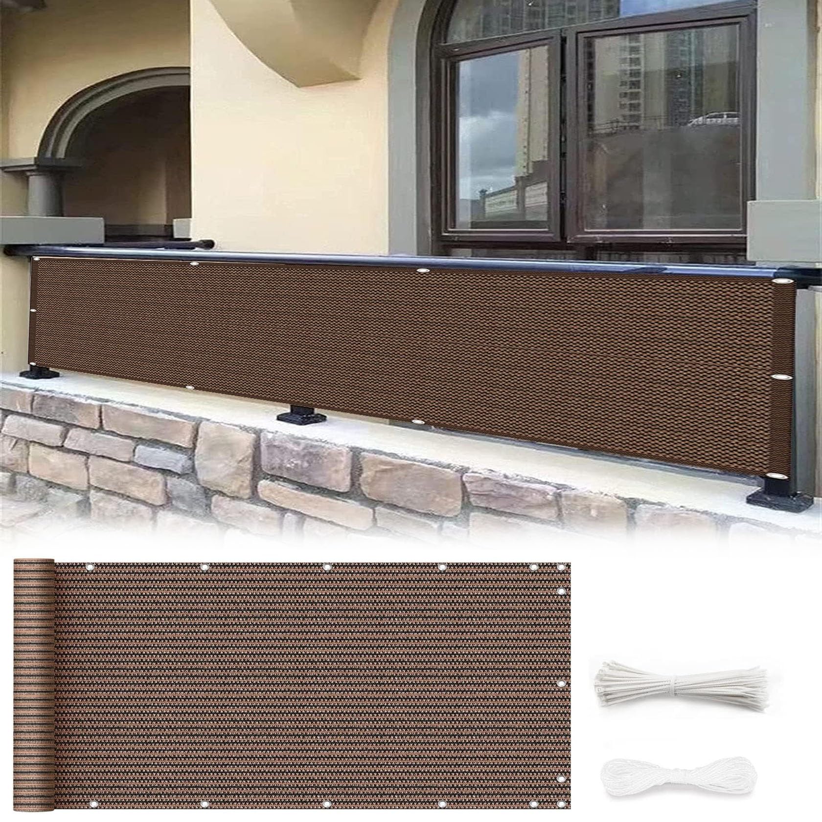 Osłona Balkonowa Osłona Balkonowa 40 x 600 cm Ochrona Przed Wiatrem I Promieniowaniem UV Balkon Chroń Ekrany Prywatności Prostokąt Z Dziurami Do Basenów Z Balustradami, brązowy