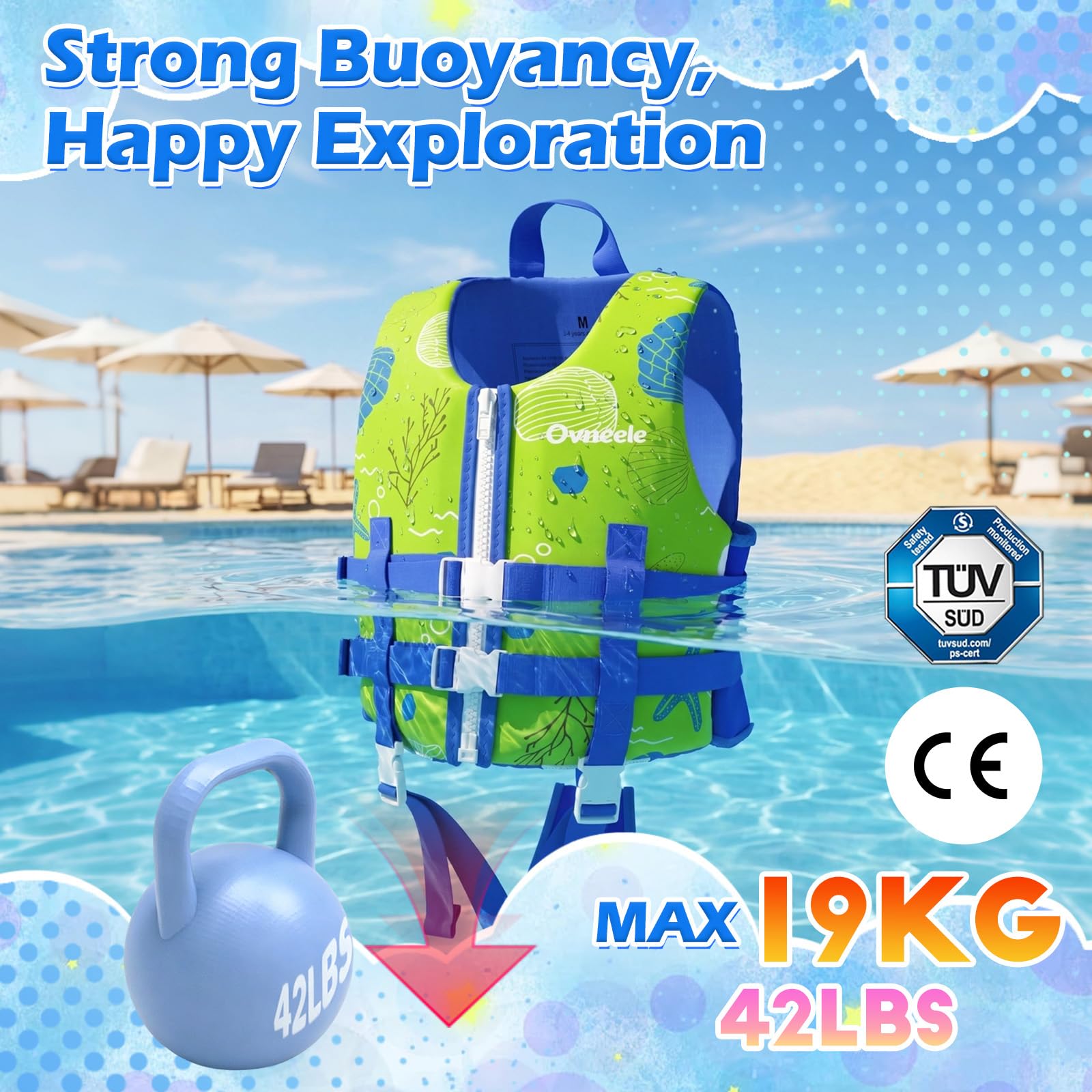 Kinder Schwimmweste, Schwimmjacke mit verstellbarem Sicherheitsgurt, TÜV geprüfte Schwimmhilfe für Kinder ab 2 Jahre mit extra weichem Premium Neopren für Schwimmbad, Strand