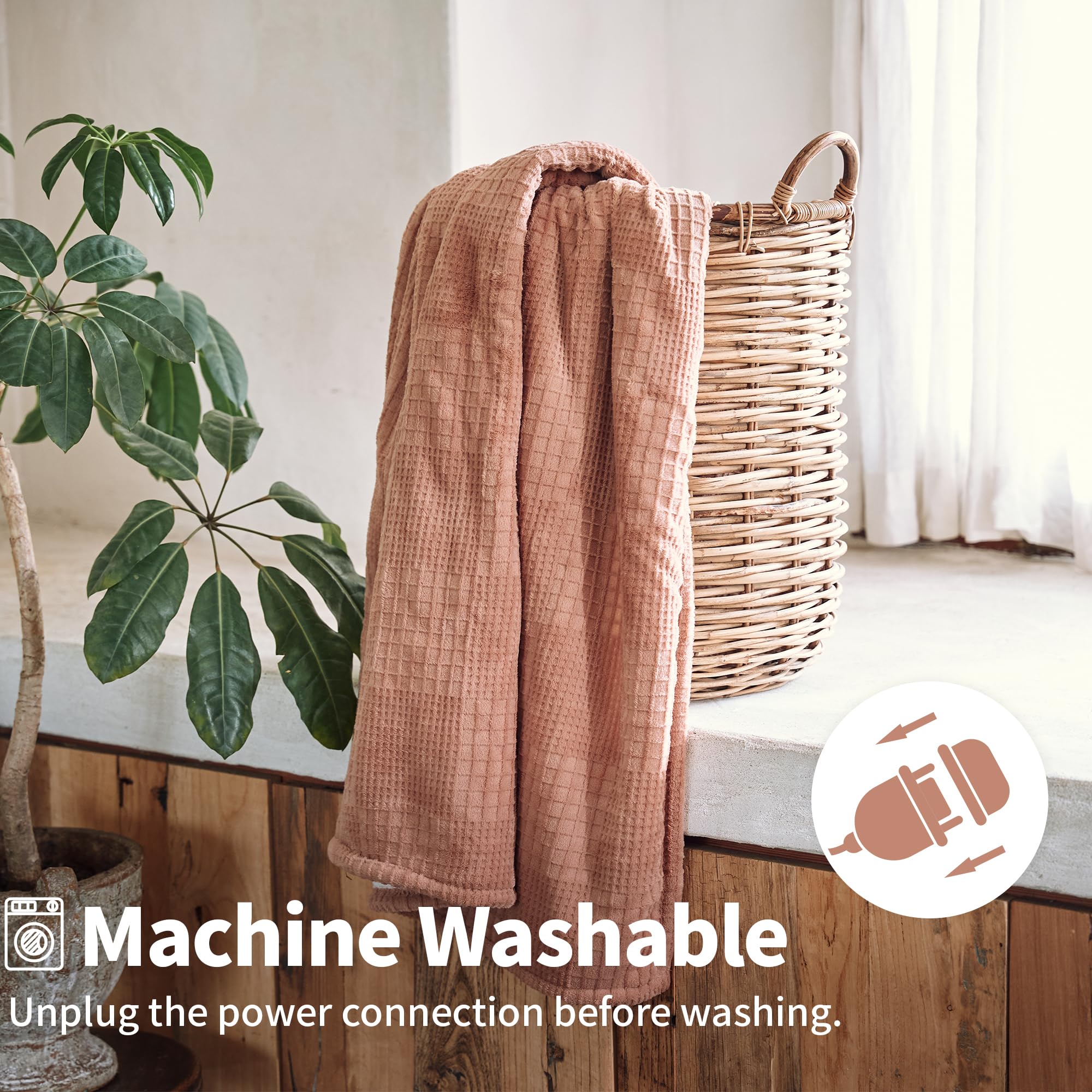 Texciting Heated Blanket Electric Blanket Throw 50''X60''-Heating Blanket with 6 Heat Settings-2-10 Hours Auto Off,ETL Certified,Machine Washable (Fog Rose)