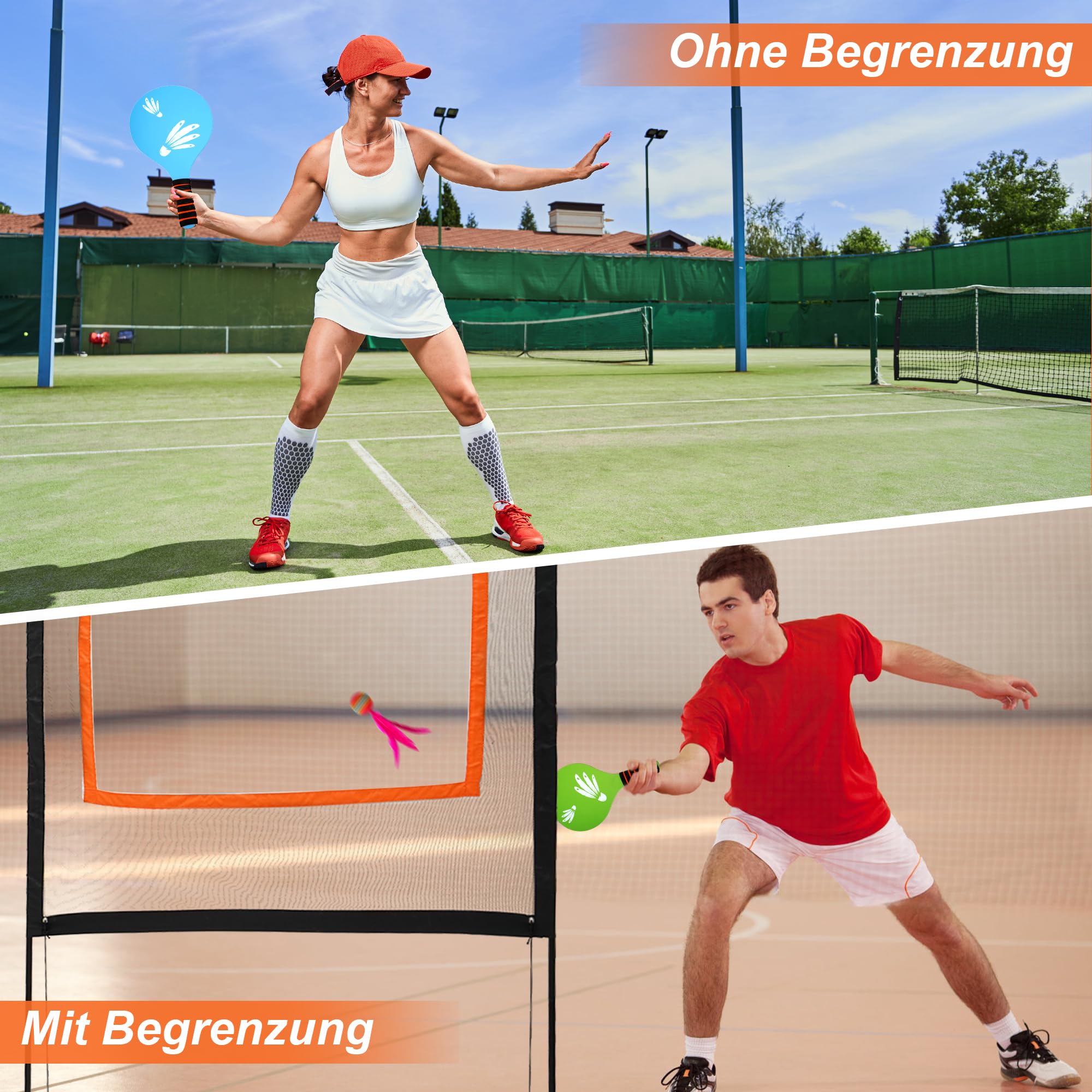 uyoyous Pickleball Netz Sets, Tragbares Badminton-Set mit 2 Schläger, Mehrere Cricket-Sportarten, Mehrfachfunktion Tennisnetz mit Handtasche, Für Parks, Hof, Training, Outdoor, Strand