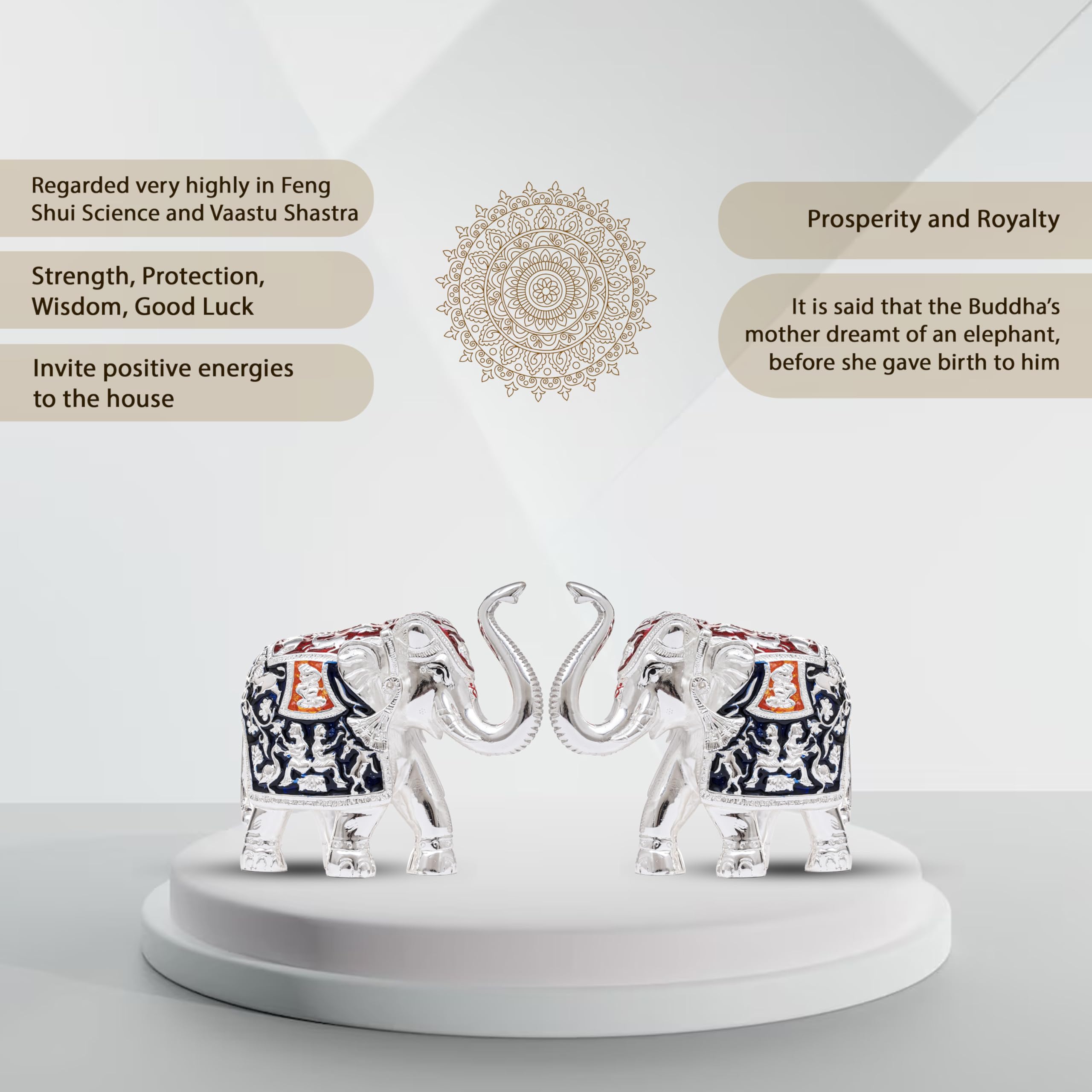 Idolkart Pure Silver Coated Blue Elephant Showpiece - Elephant Decorative Items for Home - Elephant Idols Big Size with Trunk Up for Good Luck & Vastu Benefits - 3 inch (Set of 2), Silver & Blue 3