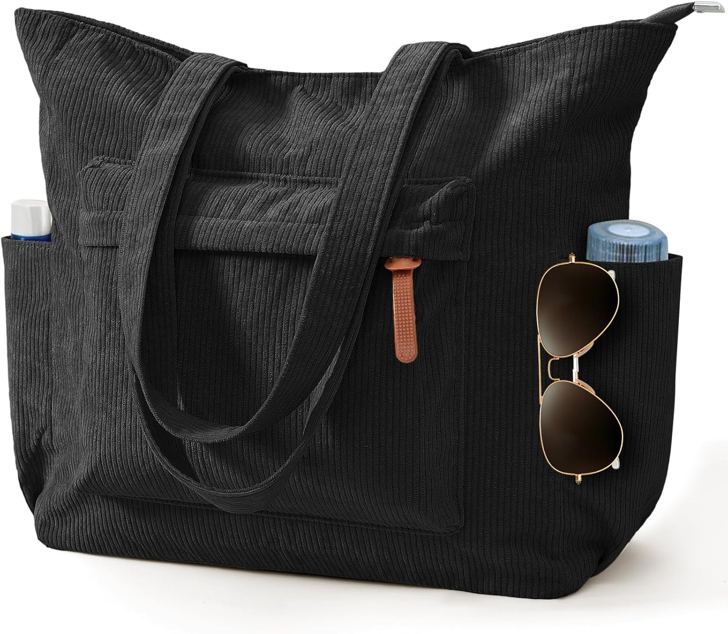SoeUyd Cord Tas voor Dames, Strandtas, Tote Bag, Grote Tote Bag Strandtas met Ritssluiting, Strandtas Beige, Ideaal voor Winkelen, Werk, Kantoor, School, Reizen en Dagelijks Gebruik, C, 38 x 32 x 15