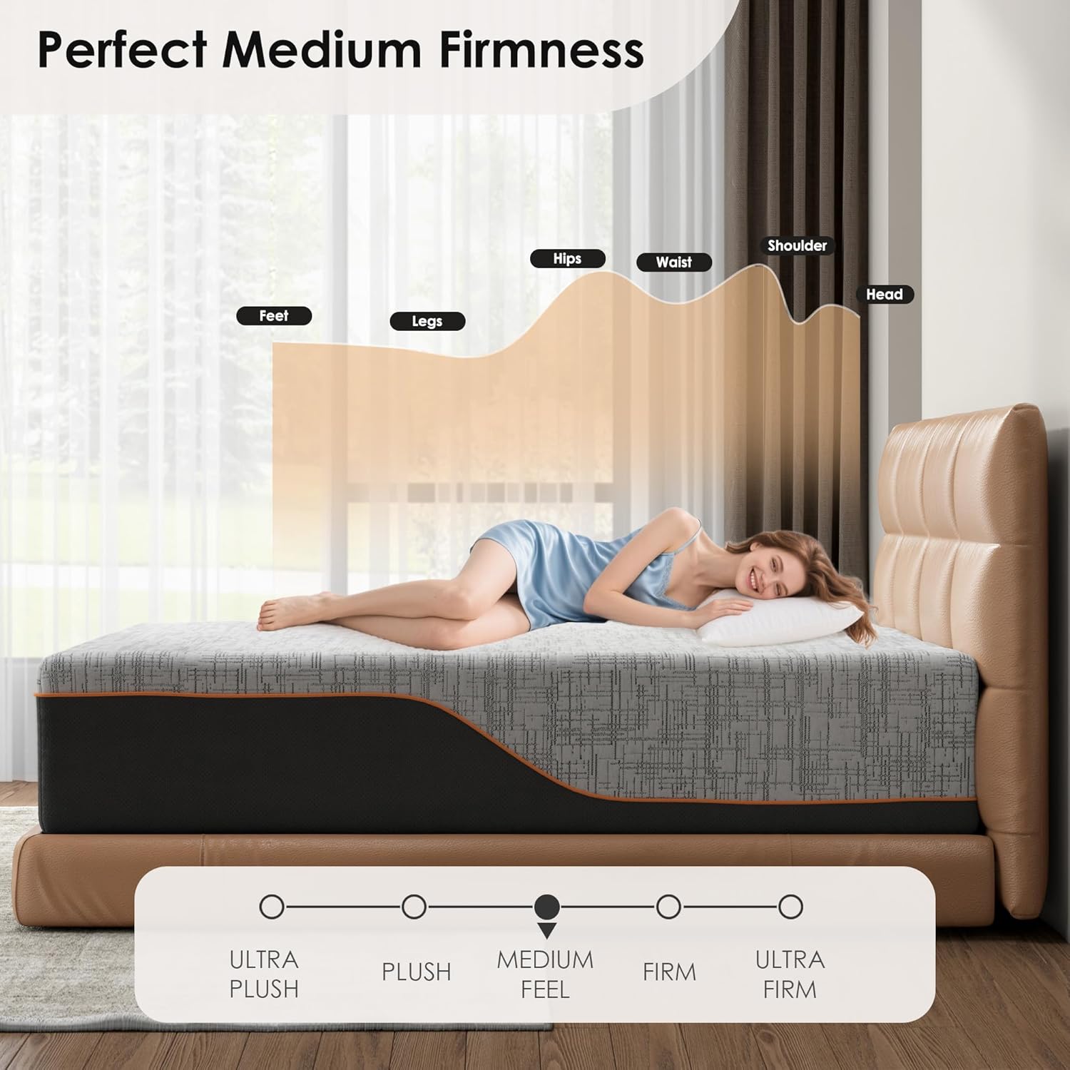 12 Inch Queen Size Mattress Cooling Gel - Medium Firm Feel with Reinforced Edge for Couples & Back Support | CertiPUR-US Certified | Motion Isolation & Pressure Relief | Bed in a Box