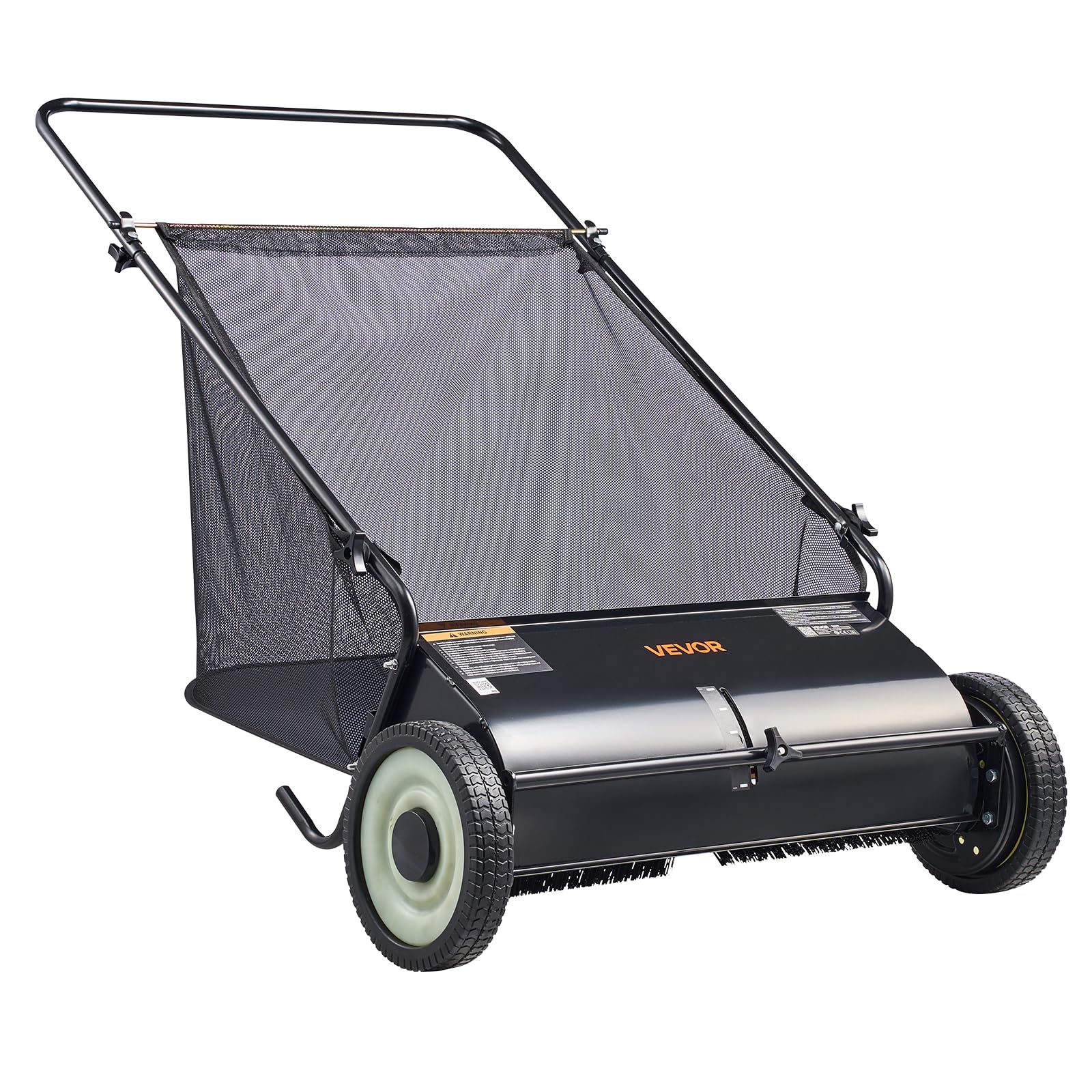 VEVOR Barredora de Césped 198L Cortacésped Manual con Bolsa recolectora Ancho de Barrido 66cm Cepillo Giratorio Altura Ajustable Ruedas 25,4 cm para Césped Hojas de Jardín Escombros Secos 142x81x75 cm