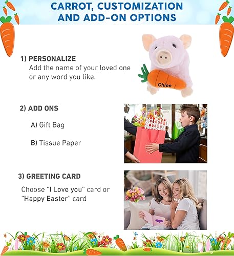 Miniatura 2 de DolliBu Happy Easter - Cerdito de peluche súper suave con zanahoria, lindos animales de peluche con zanahoria, regalo sorpresa perfecto para las