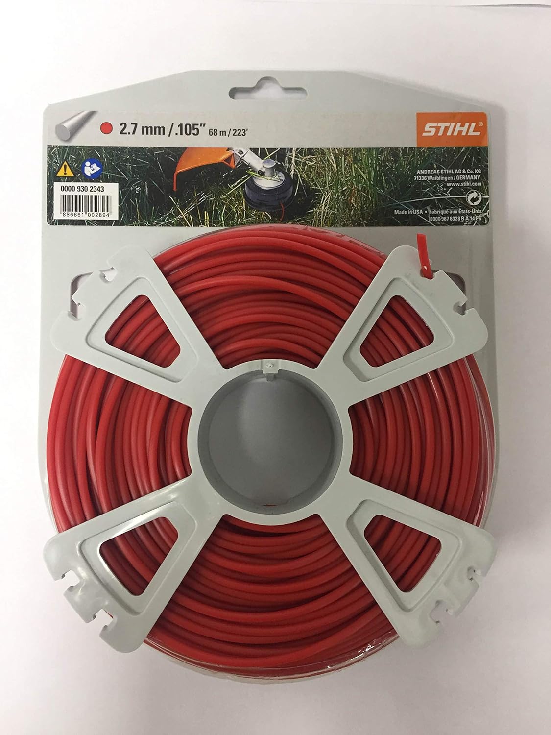 Stihl Strimmer Wire Line 0000 930 2343 2.7mm 68M Red Round Patio, Lawn & Garden