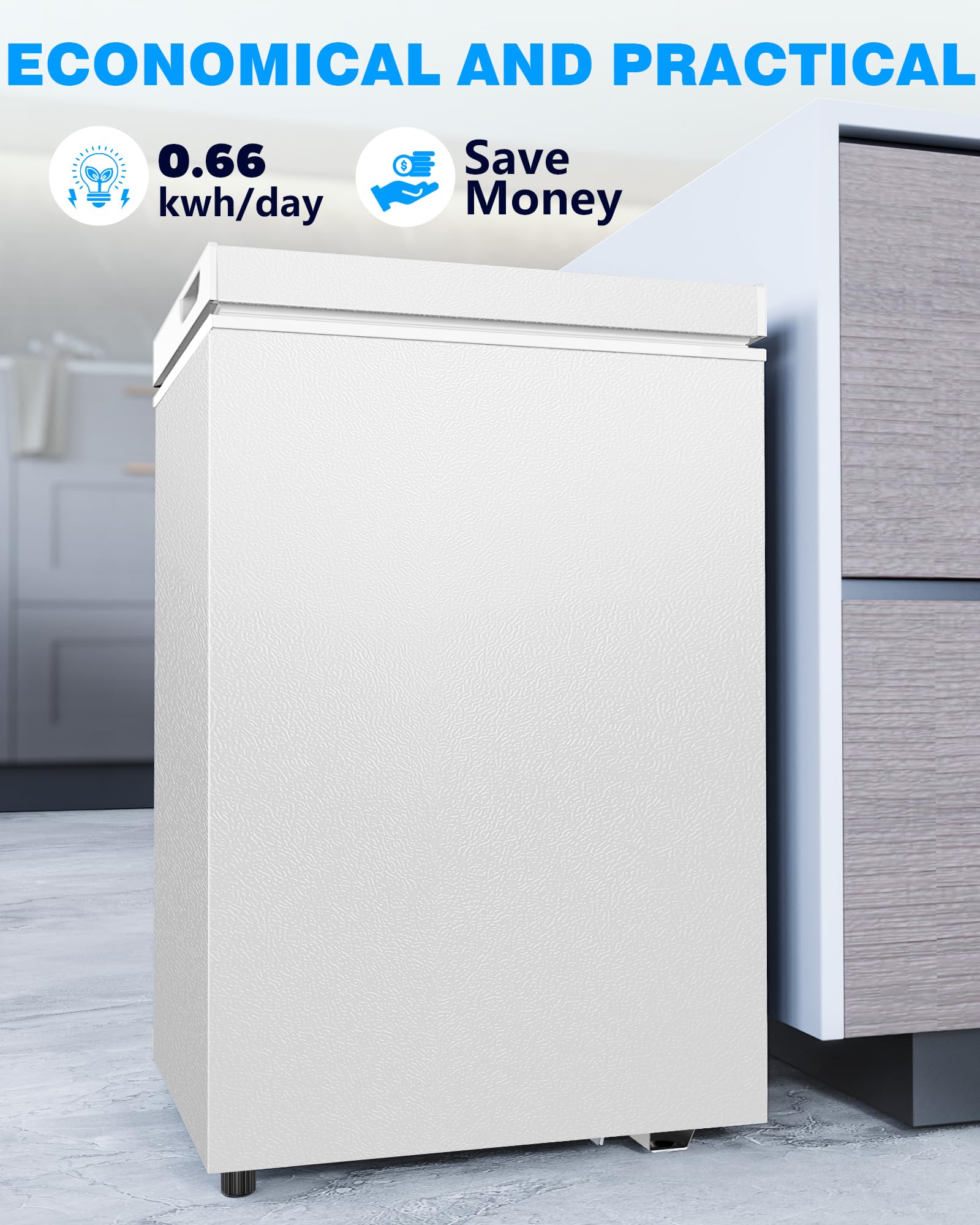 Joy Pebble Chest Freezer With Removable Basket And Bottom Defrost Water Drain Top Open Door Freestanding, Mini Freezer, Deep Freezer With Adjustable 7 Thermostat For Apartment/Home,2.8 Cu.Ft, White on Fridge.com - View 4