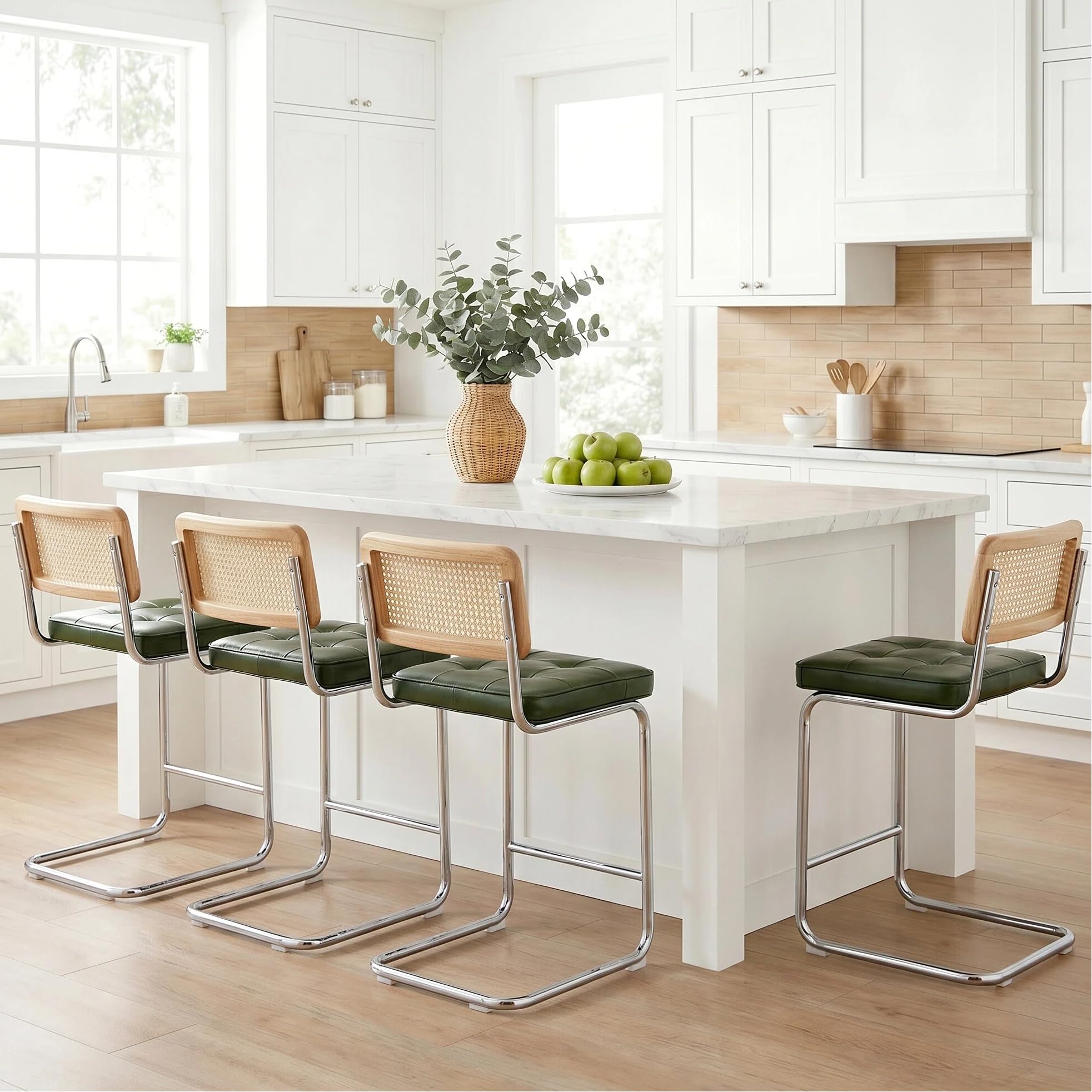 Zesthouse Natural Rattan Counter Stools Set of 4, 26" Modern Boho Barstools