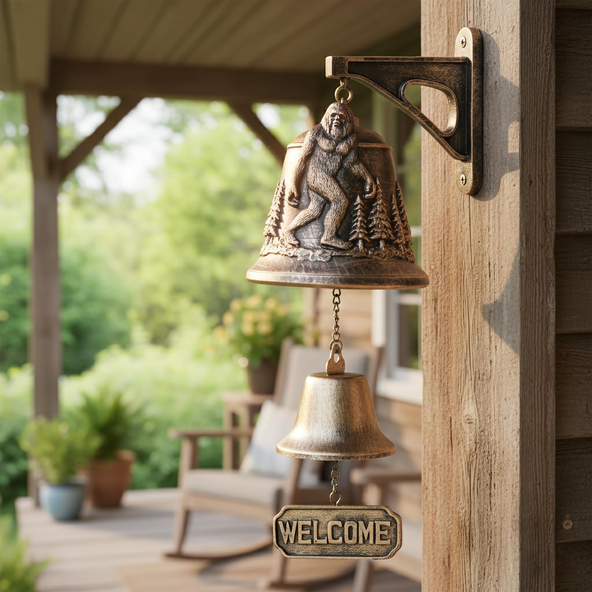 Bigfoot Funny Wall Bell – Rustic Sasquatch Doorbell Decor – Vintage Bronze With Mountain Engravings – Perfect For Cabins, Porches, And Bigfoot Lovers