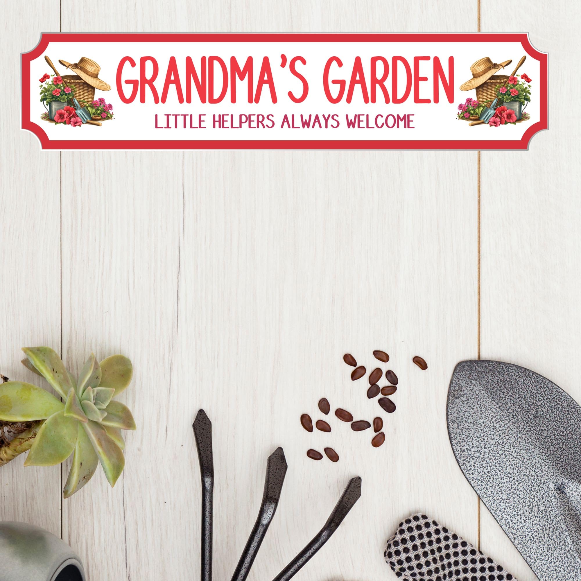 Personalised Grandma's Garden Street Sign Plaque – Custom Name Garden Decor Handmade Home Wall Sign Gift for Grandma, Nanny, Mum Outdoor Garden Sign (Pink, Acrylic - Ex Large 59cm x 13cm)