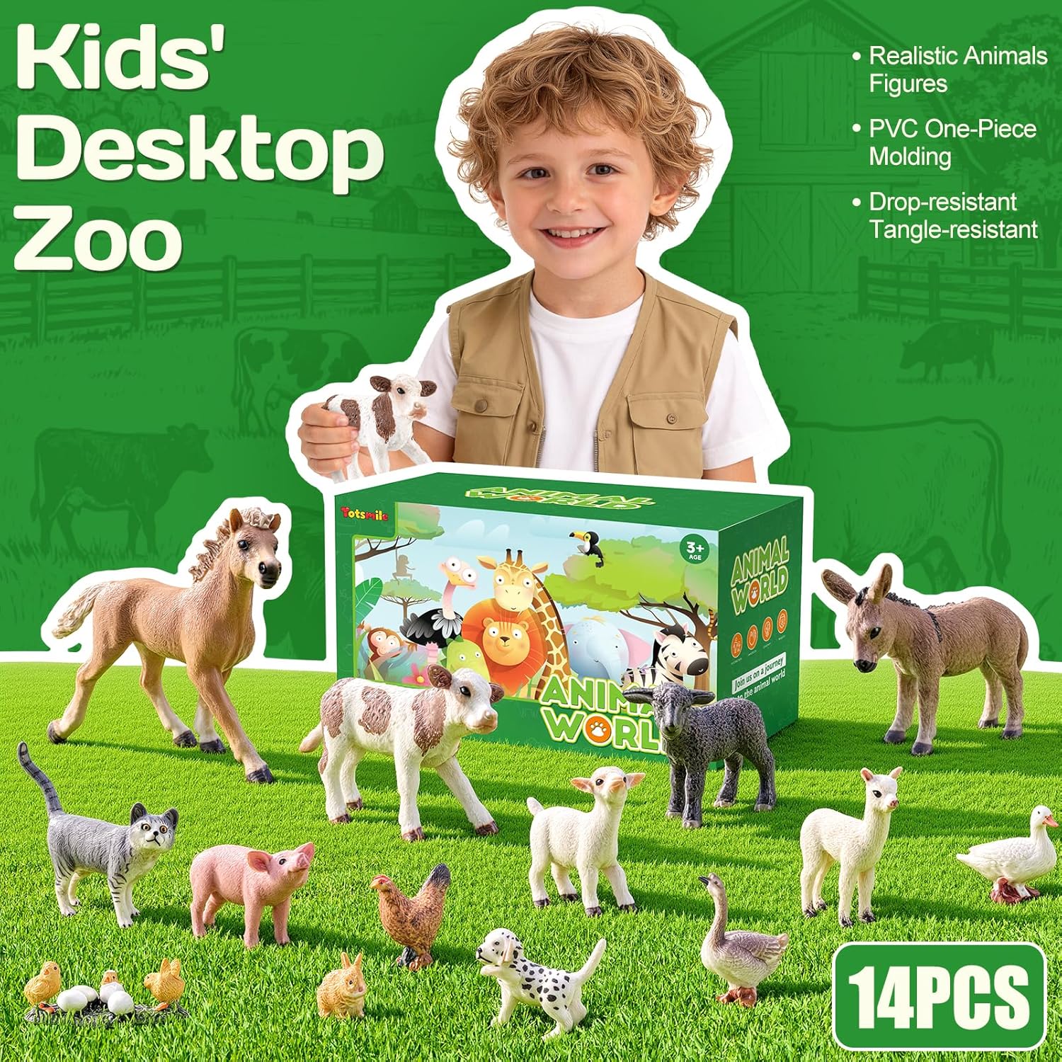 14Pcs Farm Animal Figurines Set, Farm Animals Toys for Toddlers 3-5, Small Barn Toys Animal Figures Playset for Kids 3-7, Preschool Farm Toys for Boys Girls, Birthday Gifts Cupcake Toppers