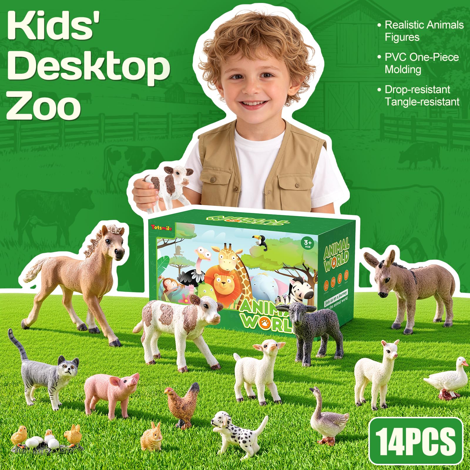Juego de 14 cifras de animales de granja para bebés de 3 a 5, cifras de animales de granja para niños de 3 a 7, juguetes preescolares de granja para niños y niñas, regalos de cumpleaños