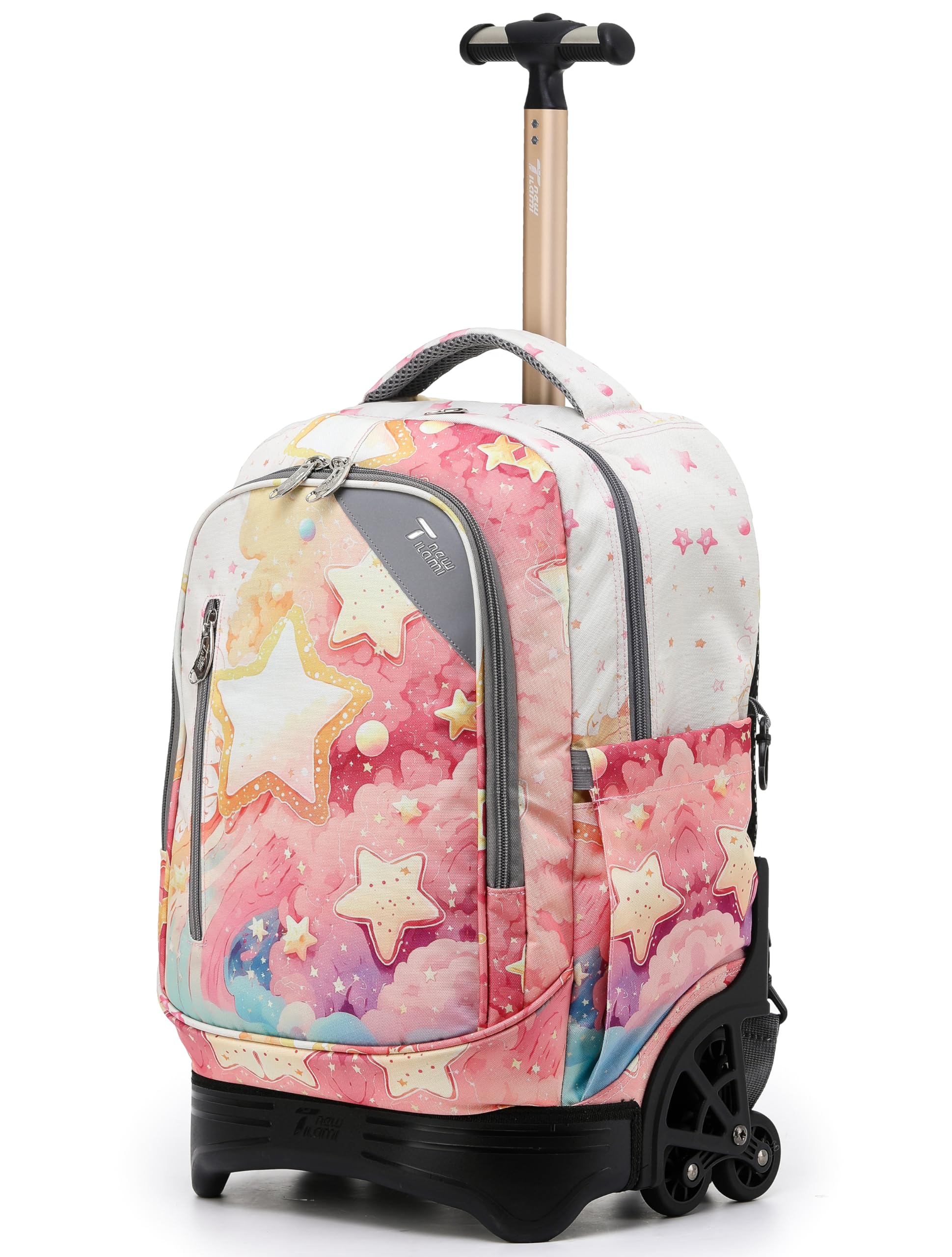 NEW TILAMI 18 Inch Rolling Backpack with Wheels for Girls Boys Kids Laptop Backpack School Travel, Orange Starshine