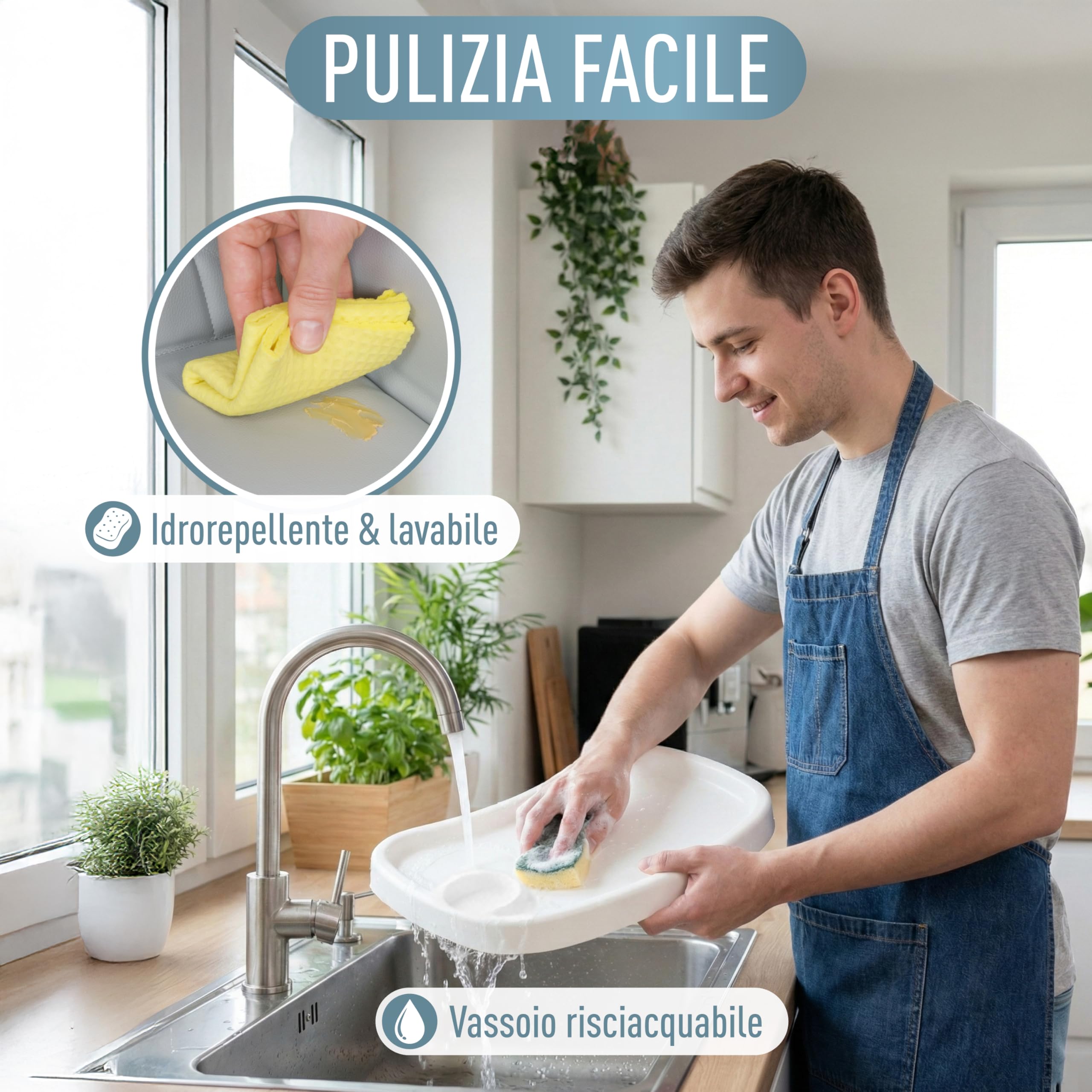IB STYLE Seggiolone Pappa Leno - Seggiolone Pieghevole e Salvaspazio, Evolutivo con Vassoio e Poggiapiedi, Cintura a 5 Punti, Seduta Imbottita, Facile da Pulire, da 6 Mesi a 3 Anni (15 kg), Grigio