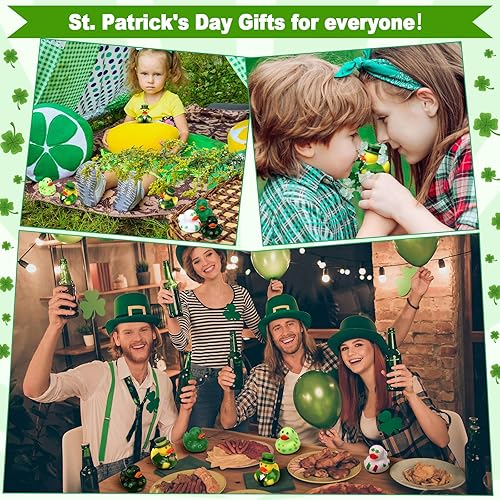 Miniatura 6 de Jerify 24 patos de goma para el día de San Patricio, 6 estilos, patos de trébol para baño, piscina, cumpleaños, regalos irlandeses del día de San