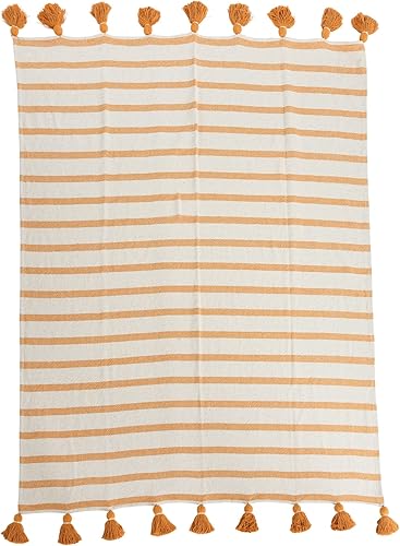 Main + Mesa Manta de algodón a rayas con borlas