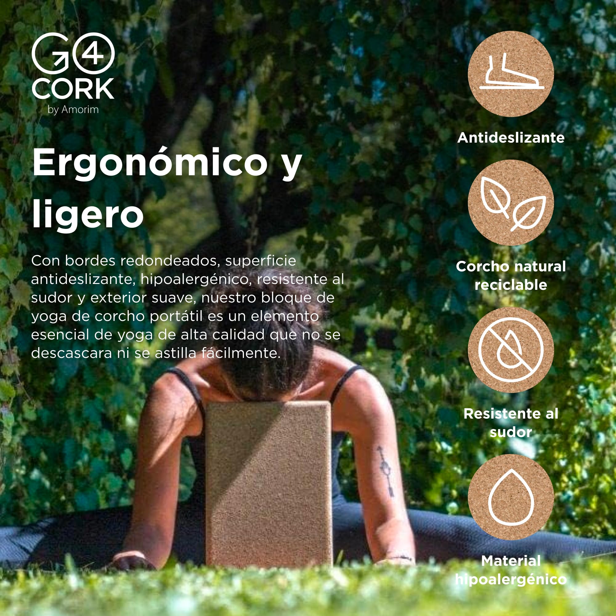 Go4Cork Bloque de corcho para yoga (delgado) para yoga, pilates y meditación | Bloque de yoga antideslizante, hipoalergénico, sostenible, no tóxico, 8 x 12 x 2 pulgadas