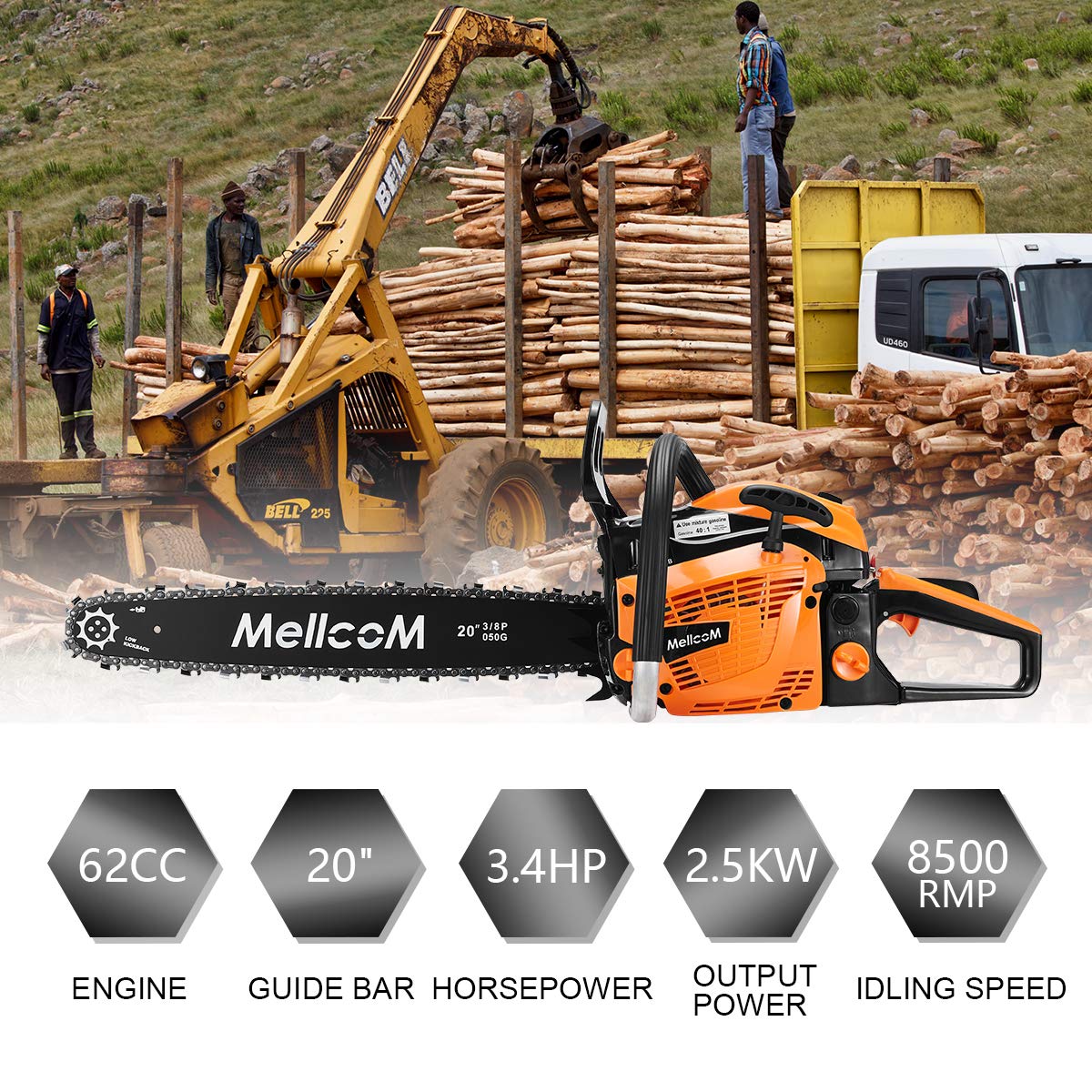 Buy 62CC 2Cycle Gas Powered Chainsaw, 20Inch 2 Stroke Handed