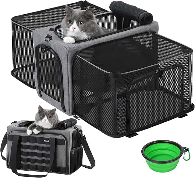 pecute Cat Transport Box, Expandable Cat Box for 2 Cats, Transport Box, Cat, Large, Dog, Puppy, Foldable Dog Transport Box, Foldable Transport Bag, Cat Transport, Light Grey product image