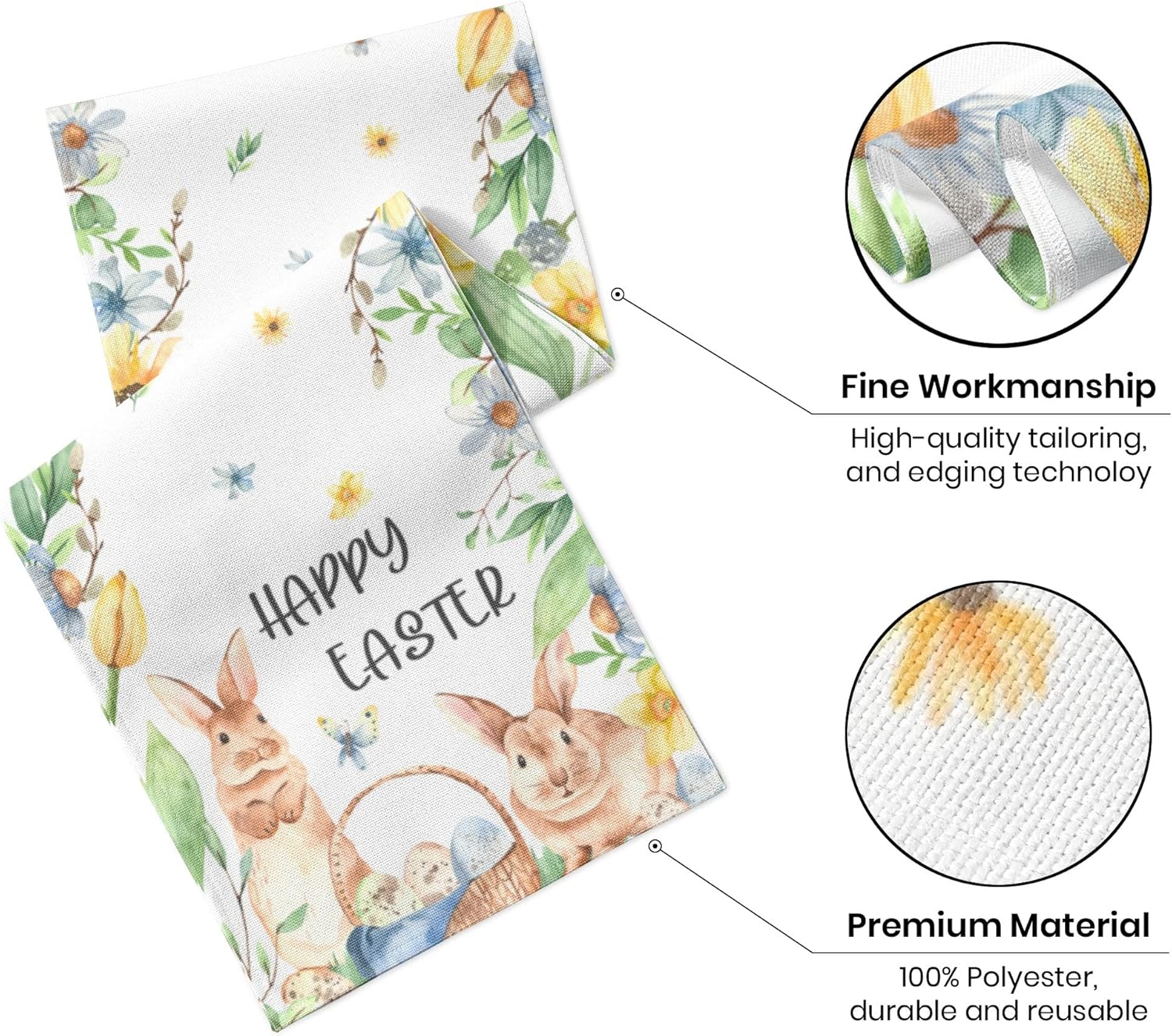 Easter Table Runner 72 inches Long, Easter Decorations for The Home, Bunny Floral Farmhouse Easter Table Decorations for Indoor Outdoor Home Holiday Party Decor (Rabbit Decor Runner, 13x72 inch) : Home & Kitchen