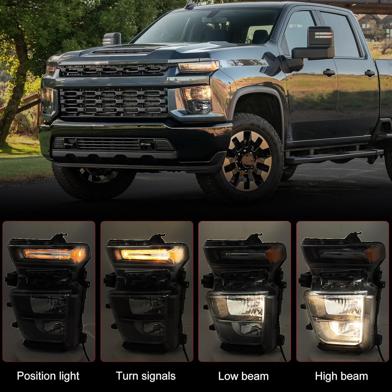 Huray Headlight Assembly for Chevy Silverado 2020 2021 2022 2023 [2500HD 3500HD] [Halogen Type] [OE Replacement] [Custom/LT/Work Truck] Head Lamp Factory Style Light (Driver Side (Left))