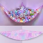 Unicorn Castle Stuffed Animals Net or Hammock Kids Toy Storage Organizer with LED Light Hanging Corner Stuffed Animals Holder Kids Girls Room Decor,Pink-Purple-Yellow,Large (Pack of 1)