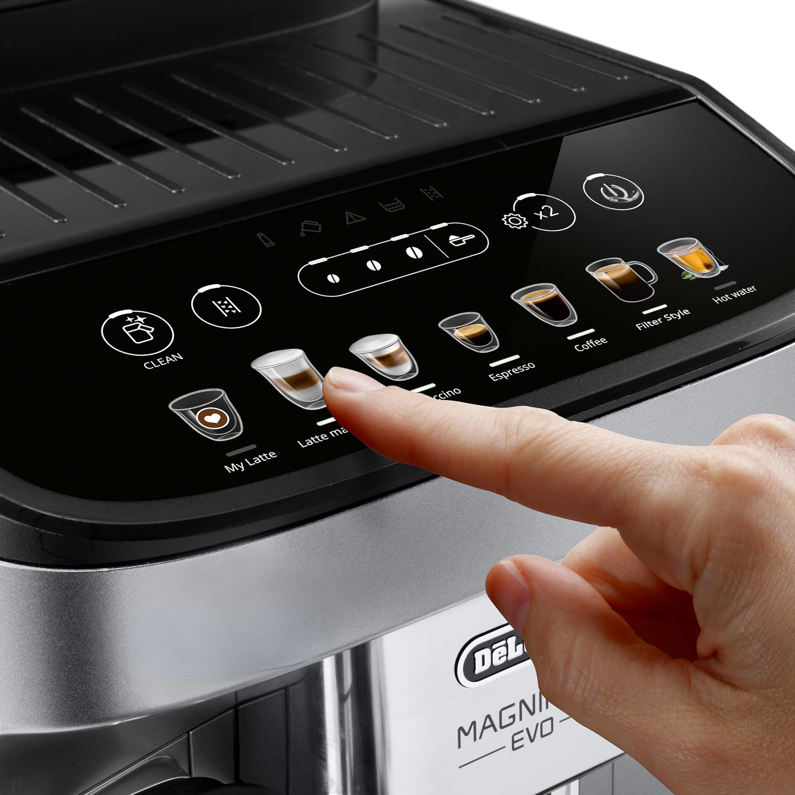 De'Longhi Magnifica Evo ECAM292.81.SB Macchina da Caffè Automatica, Chicchi Macinati al Momento, Caraffa MontaLatte Automatica per Cappuccini, 7 Bevande One Touch, Spegnimento Programmmabile, Argento