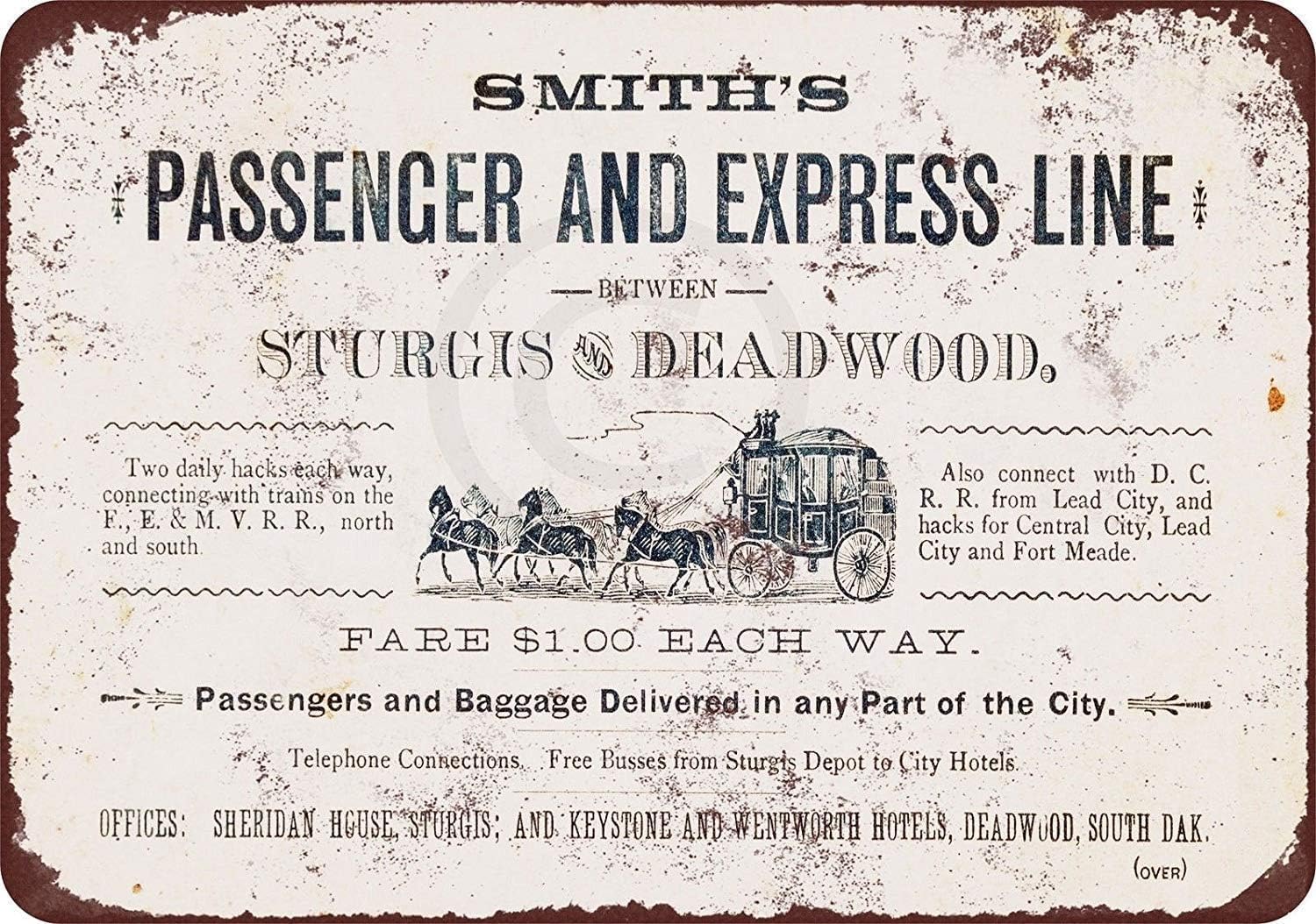 1882 Deadwood South Dakota Stagecoach Vintage Look Aluminum Outdoor Courtyard Decoration Sign 8x12 inch