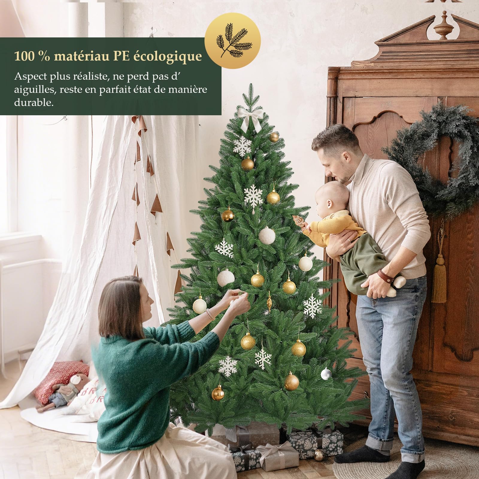 SALCAR Sapin de Noël Artificiel Premium 150 cm – Nordmann en 100% PE Vert Naturel | Couleur et Forme Stables | sans Odeur | sans Perte d’Aiguilles
