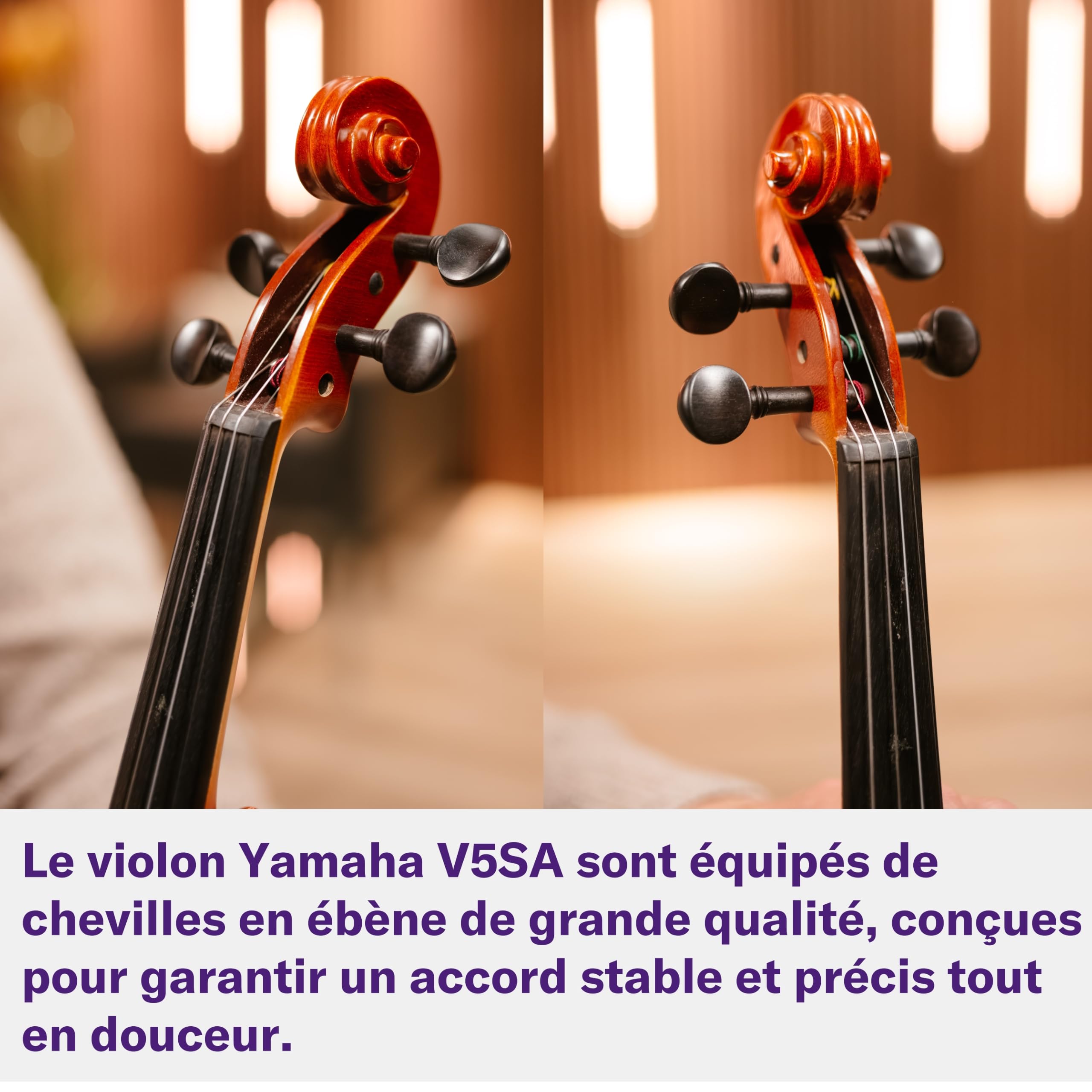 YAMAHA V5SA44 Set Violon Acoustique – Taille 4/4, Violon D'Étude Monté à la Main, Table Épicéa, Fond Érable, Touche, Cordier 4 Tendeurs Ébène, En Étui avec Archet et Colophane – Marron