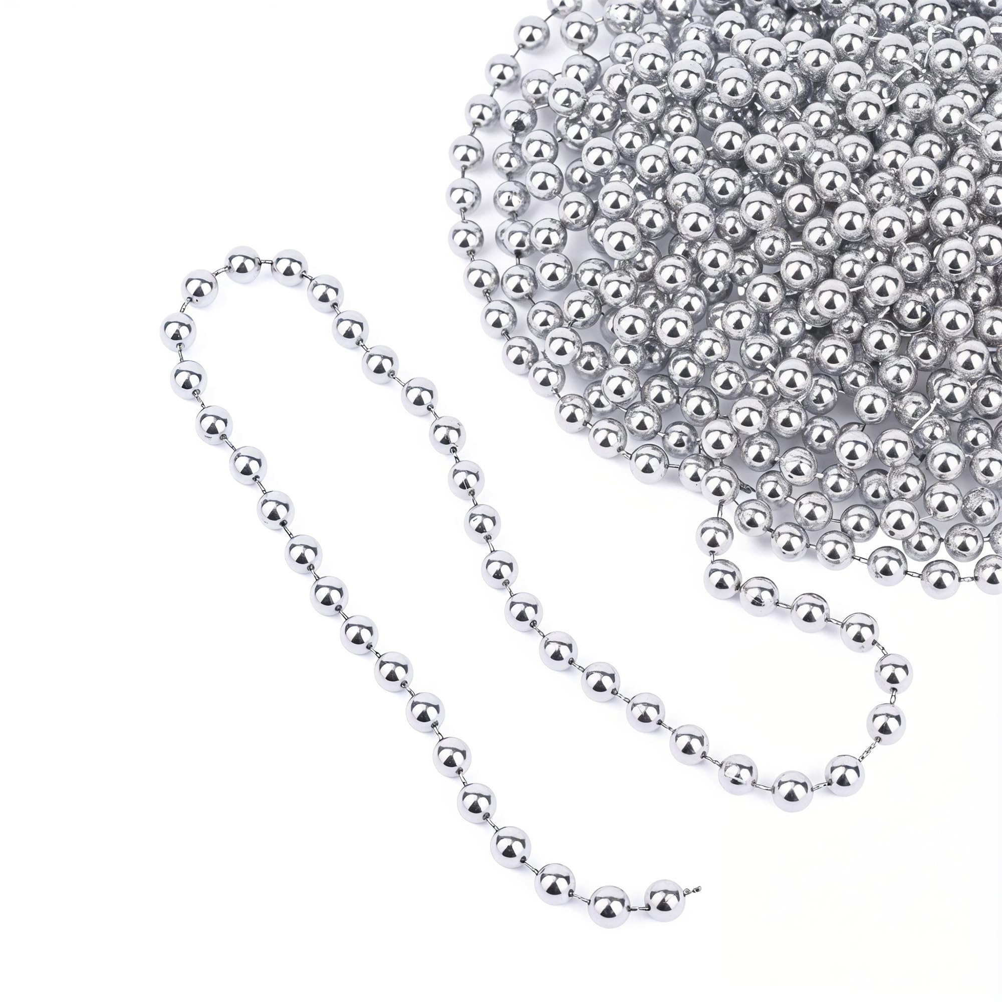 9m (29.5ft) Christmas Beaded Garland, 7.5mm Pearl, 2 Pack - Silver