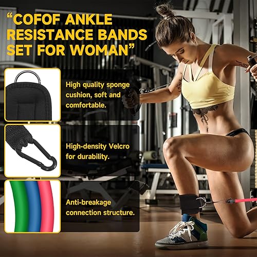 Miniatura 3 de Bandas de resistencia al tobillo con puños, juego de correas de tobillo con bandas de resistencia de 10 libras, 20 libras, 30 libras para mujeres,