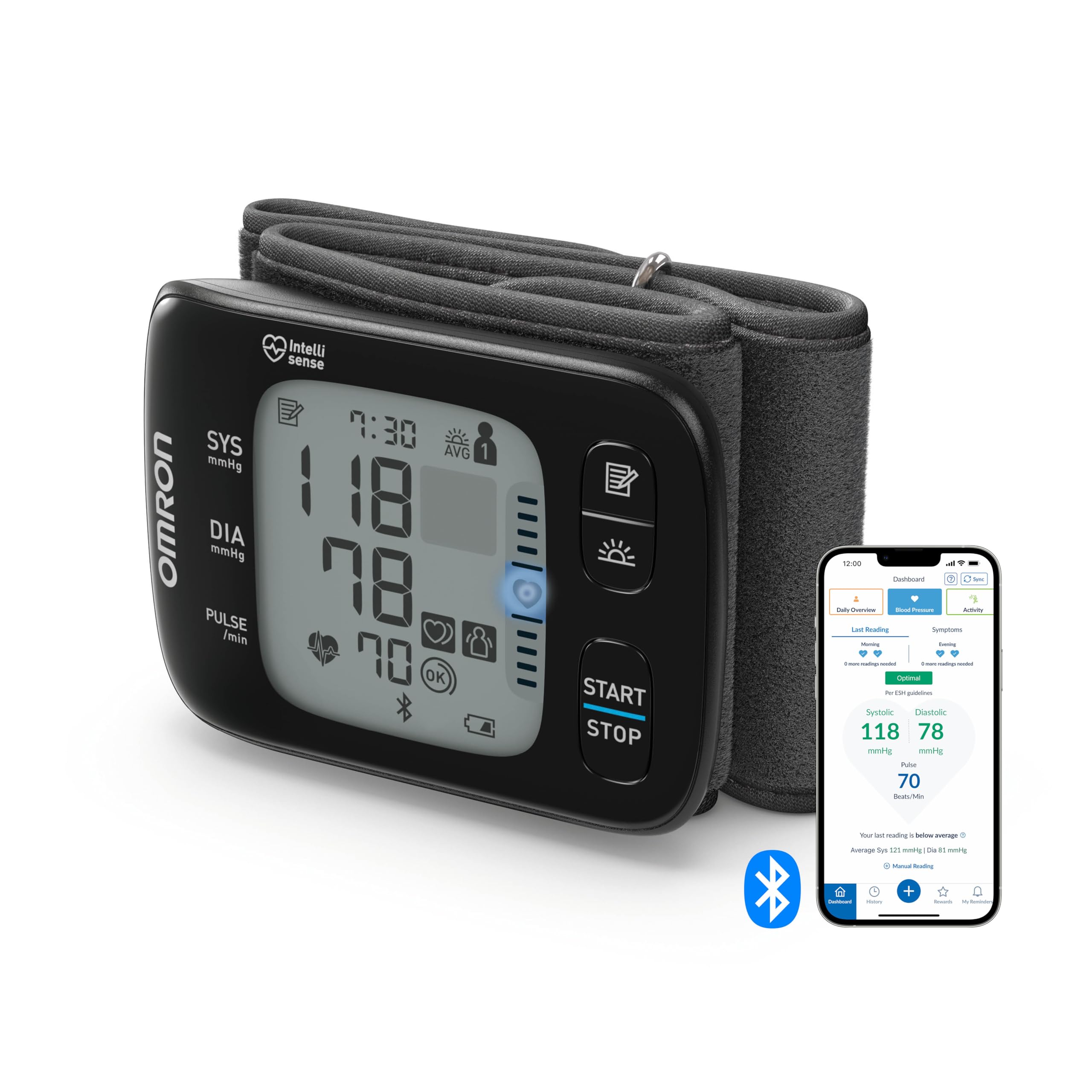 OMRON RS7 Intelli IT Tensiomètre au poignet avec Connexion Bluetooth, Compatible avec Smartphones, validé cliniquement, portable