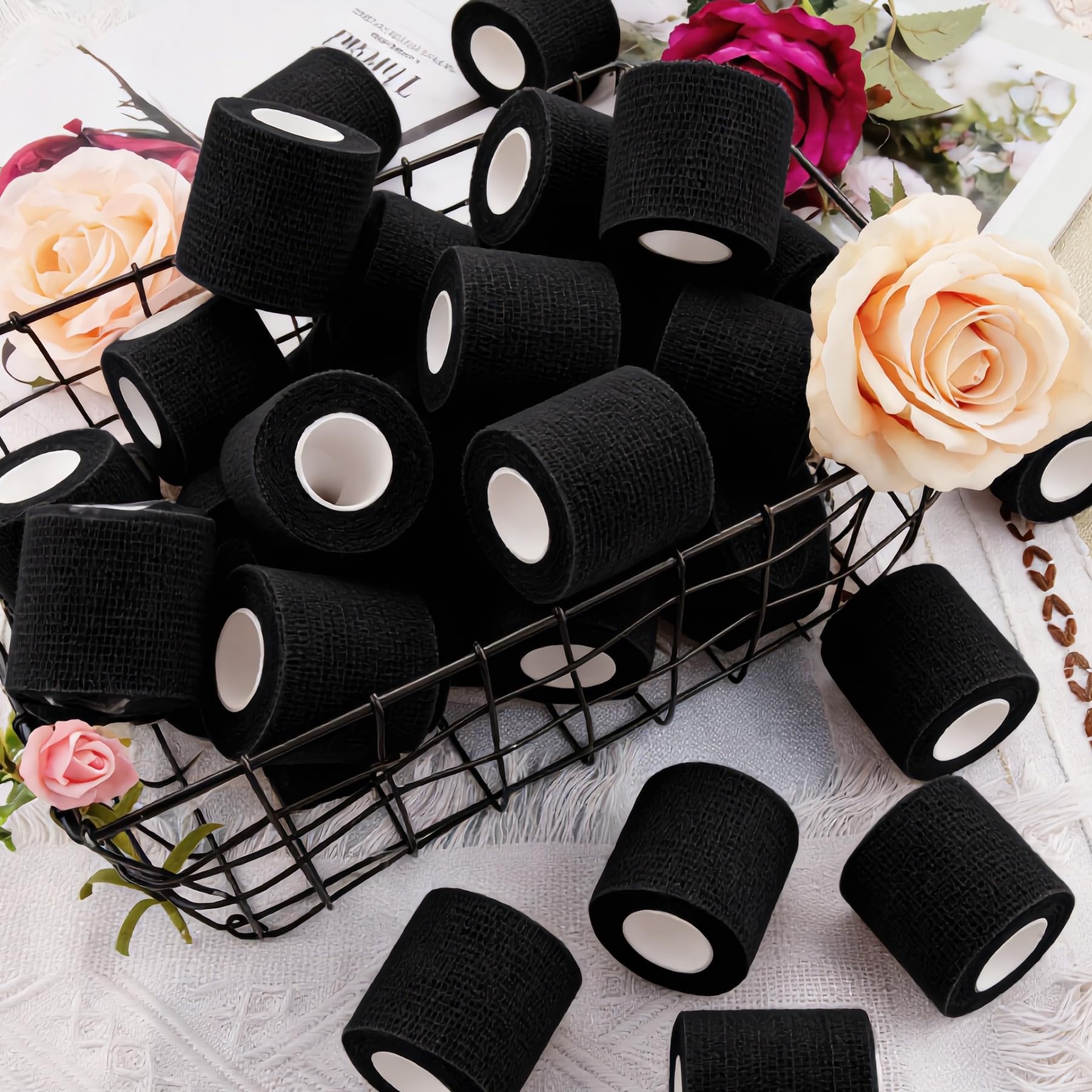 BQTQ 30 Rollo Venda Cohesiva Elástica Banda Venda Cinta Bendaje Adhesiva Vendaje Autoadhesivo Deportiva Tape Cohesivo para Dedos Muñeca (Negro, 5 cm x 4,5 m)