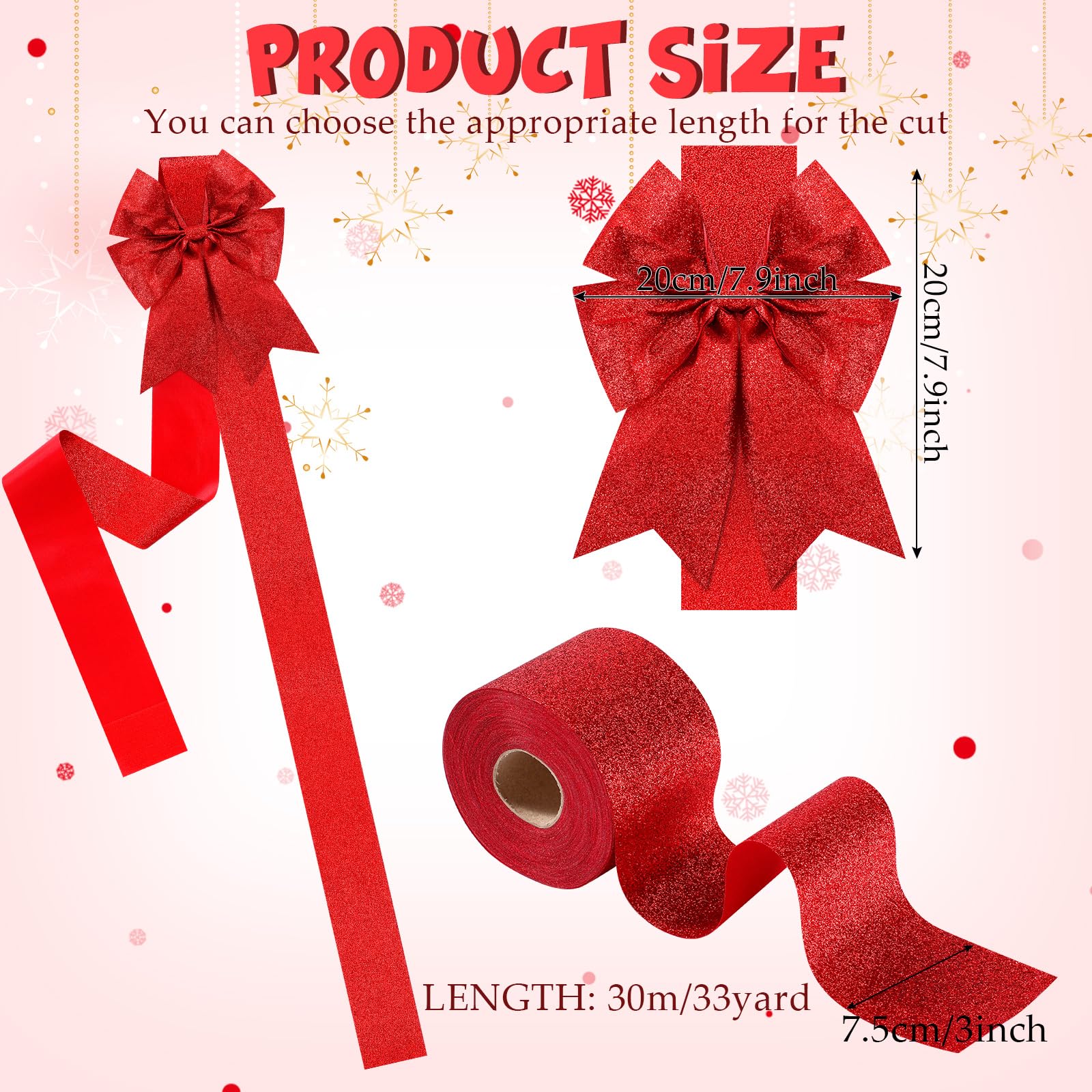 12 Pieces Christmas Cabinet Ribbons Xmas Door Ribbon Cabinet Bows with Large 30m Christmas Red Ribbons for DIY Christmas Festive Party Christmas Tree Decor Dining Kitchen Supplies,Red (Zwiebeltuch)