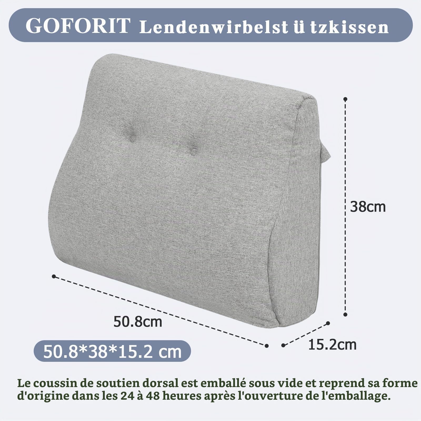 GOFORIT Coussin lombaire ergonomique pour canapé et fauteuil - Double couche en mousse à mémoire de forme avec maintien ferme - Coussin lombaire indéformable pour une assise prolongée - Housse lavable