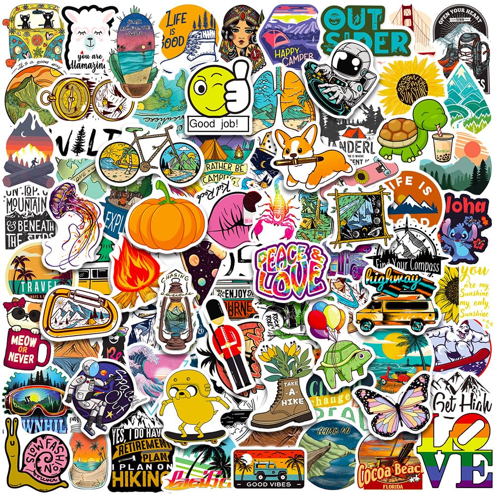100pcs Outdoor Adventure Stickers, Camping Climbing Off-Road Vinyl Waterproof Sticker Packs for Teenagers Adults, Trendy Travel Extreme Sports Stickers