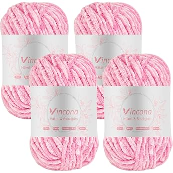 Vincona 4 x 100 g Chenille Wool for Crocheting - Cuddly and Skin-Friendly, Yarn for Knitting and Crocheting - 100% Polyester 