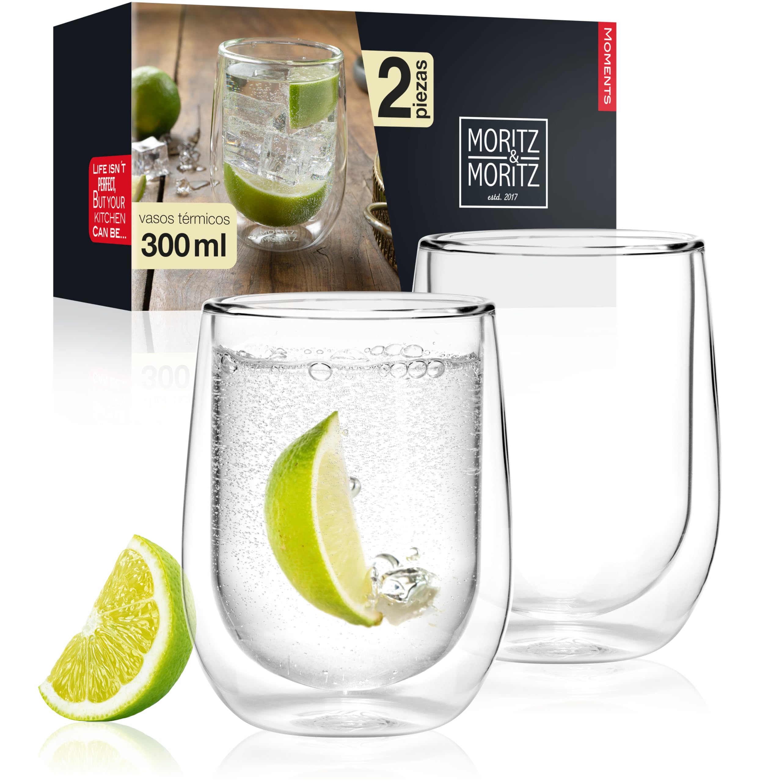 Set De 6 Vasos De Vidrio Termoplástico De Doble Pared 200ml - Borosilicato Con Cucharas, Apto Lavavajillas