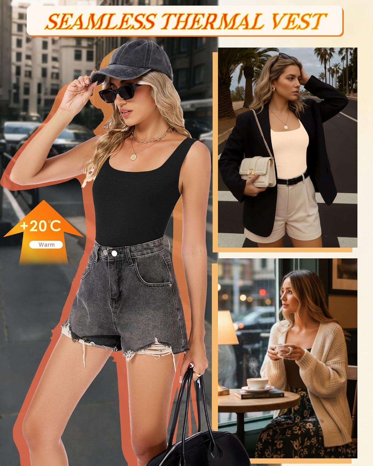 4 Pack Women's Thermal Fleece Sleeveless Tank Tops, Square Neck Slim Fit Camisole Warm Base Layer Underwear Vest - Image 3