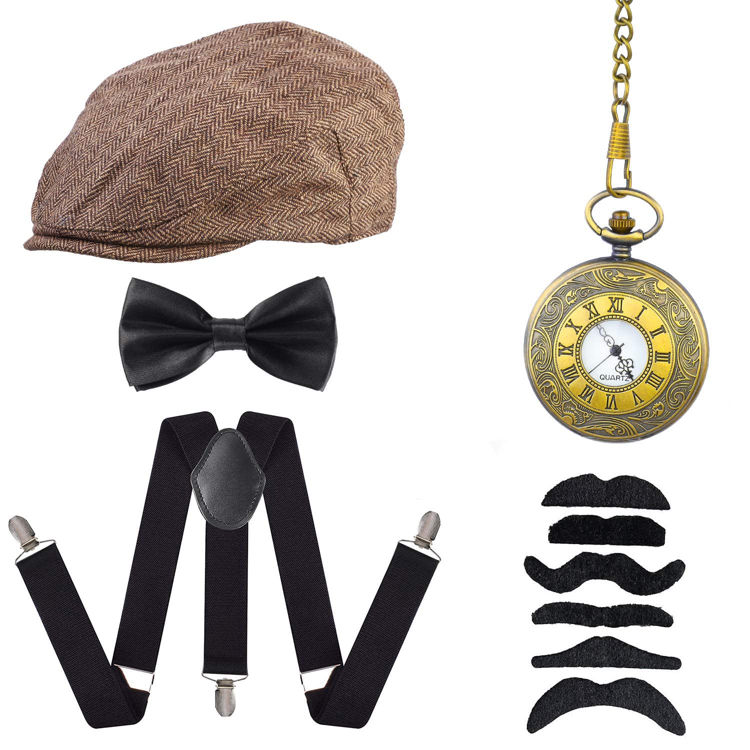 Beelittle 1920s Men Costume Accessories Old Man Costume Grandpa Cosplay Set