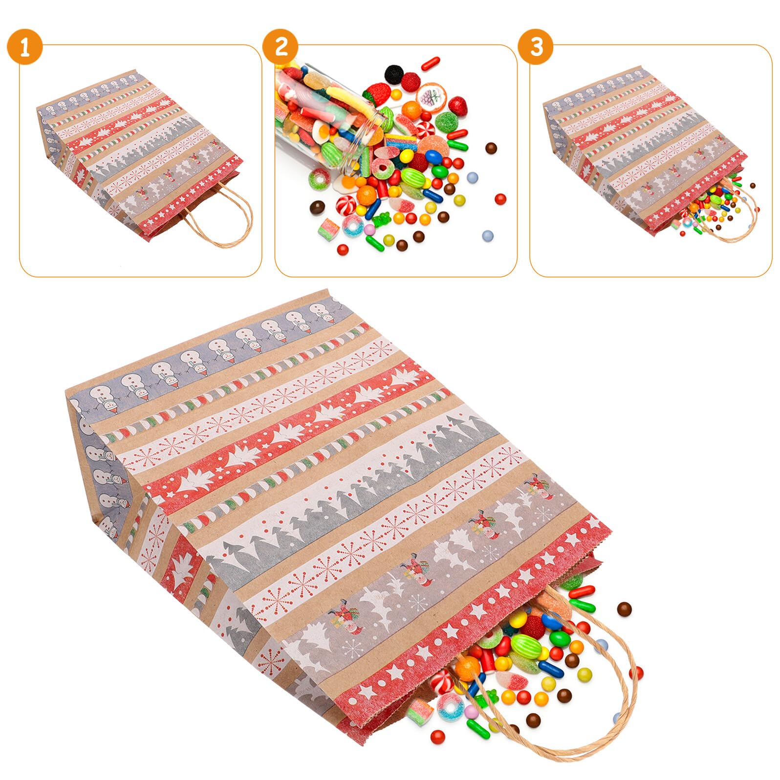 IWOWHERO Bolsas de Embalaje de Papel Kraft para Dulces Navideños 20 Unidades Tamaño 27X21X11 CM Resistentes y Ecológicas para Regalos y Fiestas