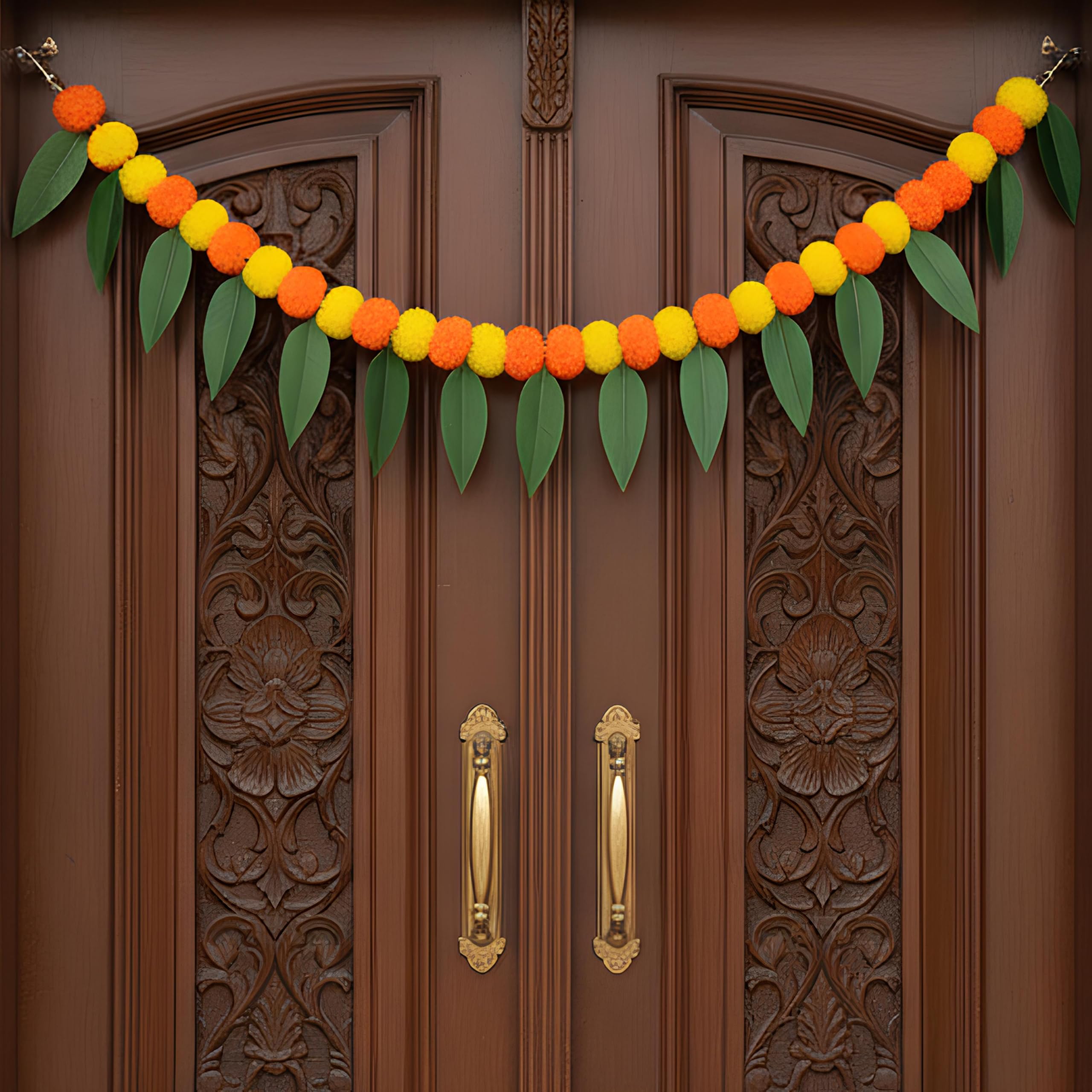 Party Propz Mango Leaves Marigold Toran for Main Door Entrance- 1Pc 3ft Toran for Pooja Mandir, Ganpati Decoration Setup for Home, Varalakshmi Pooja Decoration Items, Door Hanging Decorative Items
