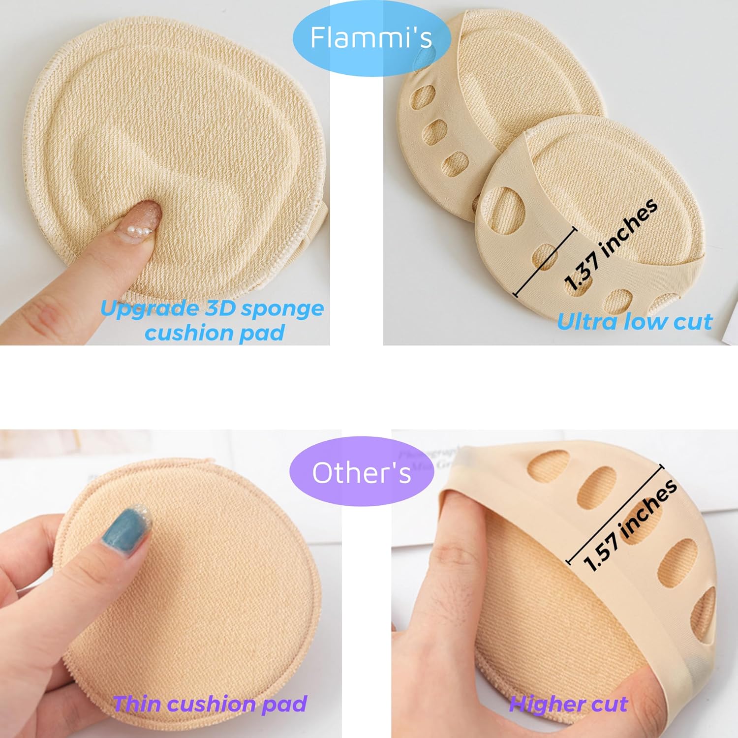 Flammi 6 Pairs Women's Toe Cover with Padding Toe Topper Liner Socks Non-Skid Bottom - Image 3