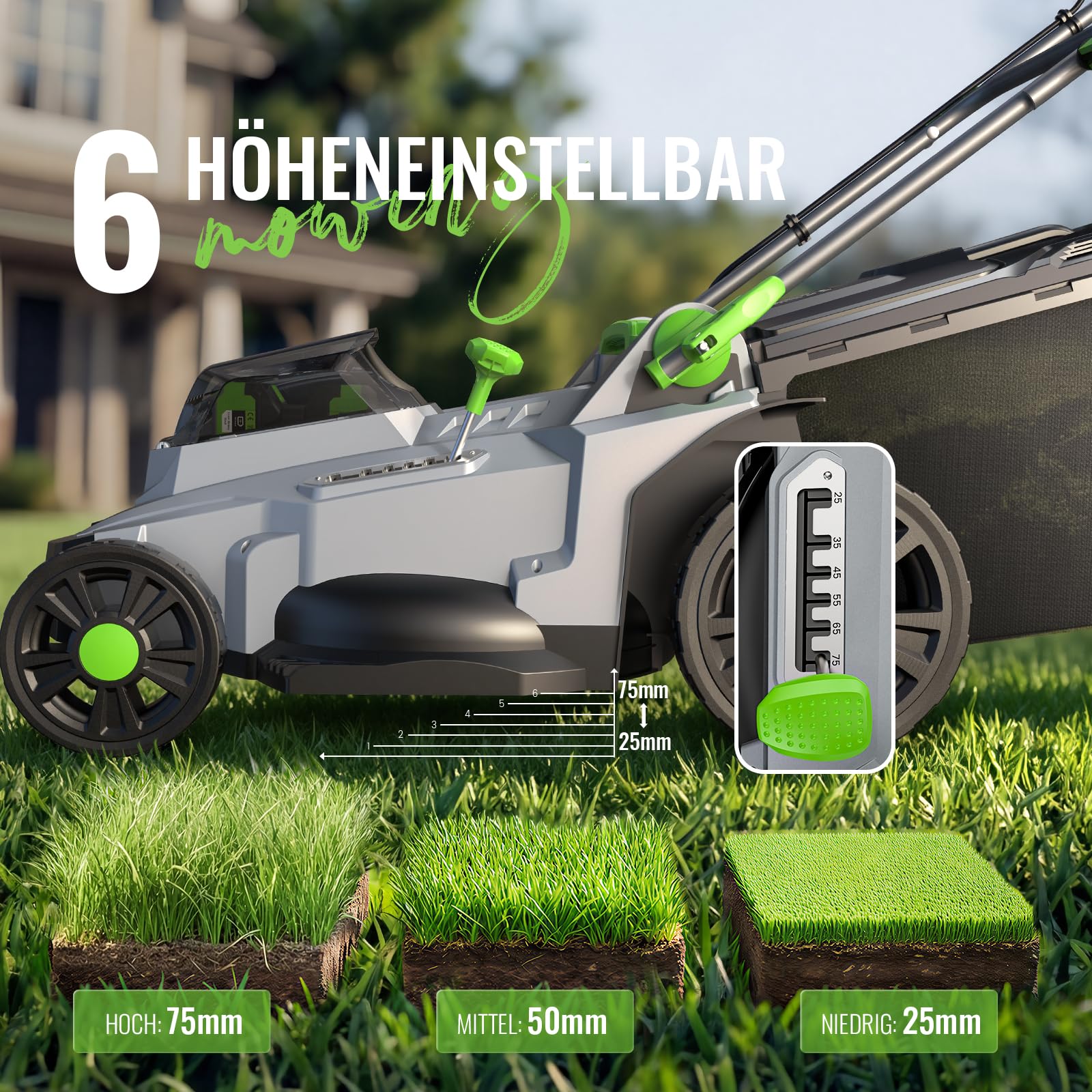 ETOOLAB Akku-Rasenmäher 40V(2X20V), 43cm Schnittbreite, bis 500 m², Brushless, Mulch-Kit, 50L Fangkorb, 6 Schnitthöhen, 25-75 mm Schnitthöhe, 2X 4,0 Ah Akkus+Ladegerät