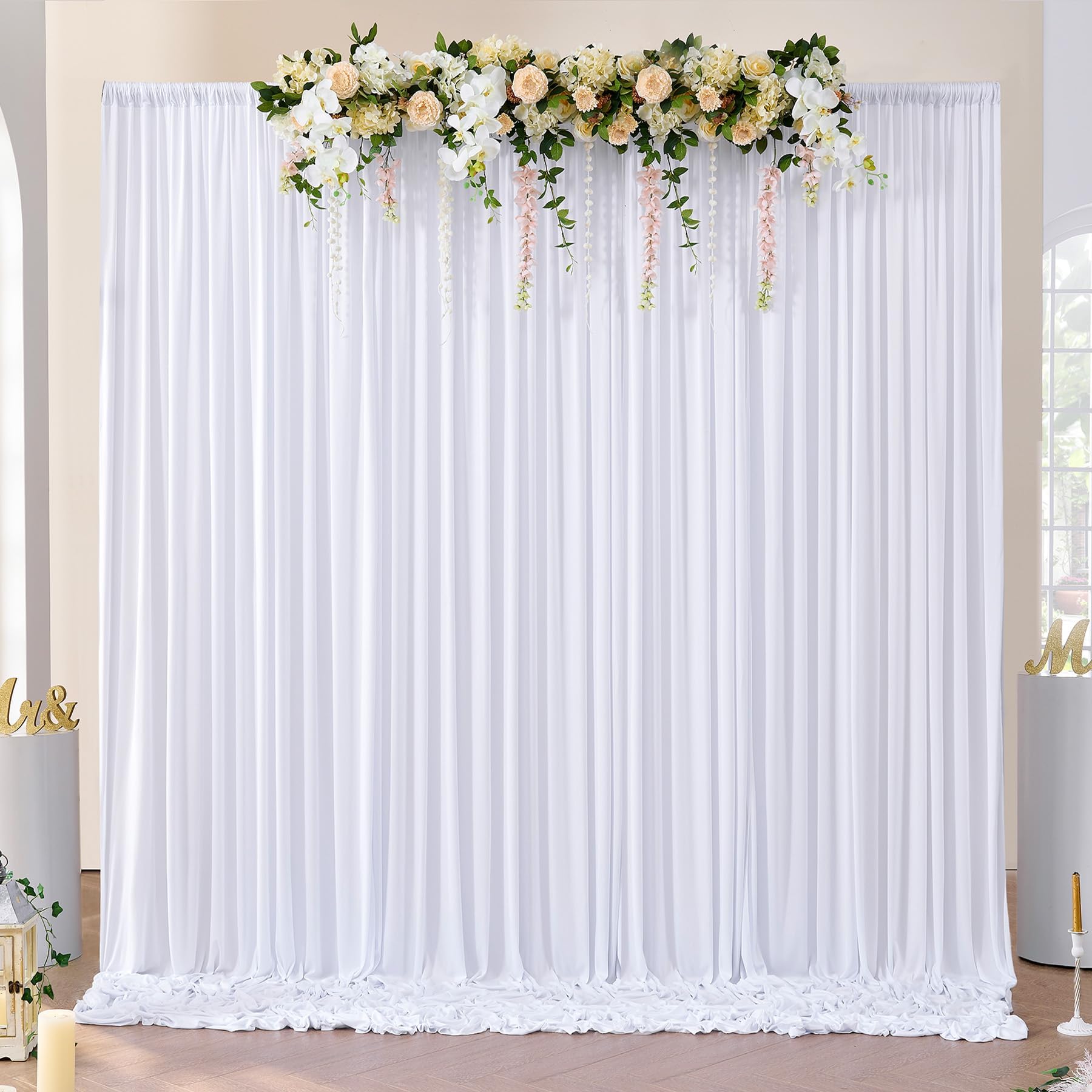 3x3 m Weißer Vorhang für Kulissen - Party-Hintergrund Weiß für Hochzeit, Geburtstag, Baby Dusche, Taufe, Brautdusche - Polyester