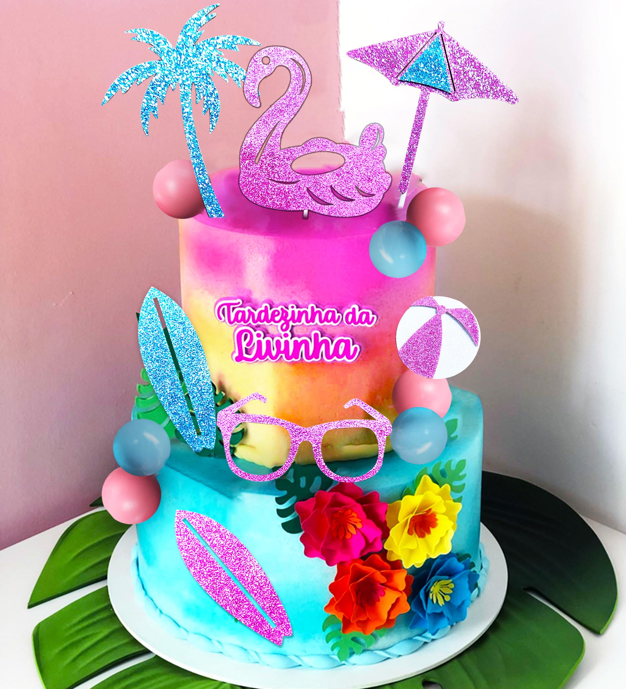 Pink & Blue Hawaiian Birthday Cake Toppers – 31 Pcs Tropical Party Decor For Baby Showers & Celebrations - View #8