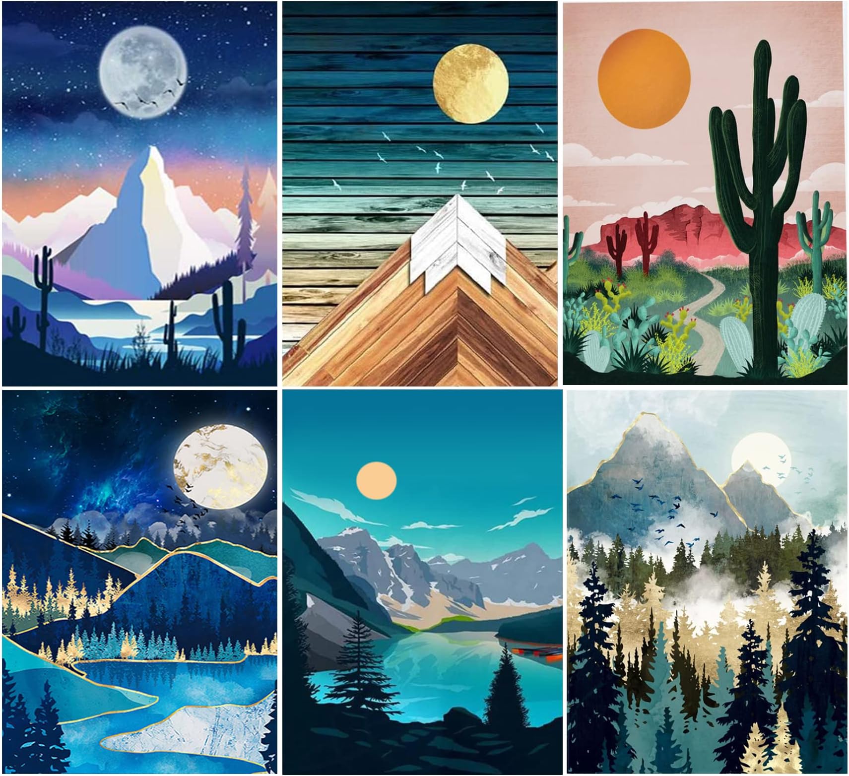 LWZAYS Paint by Numbers for Adults and Kids Beginner,Landscape Painting by Number Kits On Canvas,without Frame DIY Color Landscape Oil Painting Acrylic Paints,Home Wall Decor(6 Pack 8x12 in)