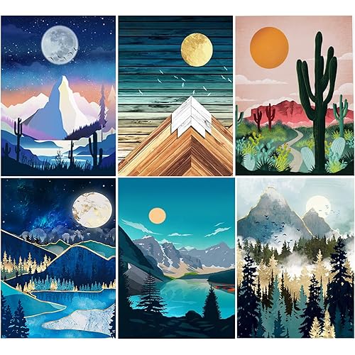 LWZAYS Paint by Numbers for Adults and Kids Beginner,Landscape Painting by Number Kits On Canvas,Without Frame DIY Color Landscape Oil Painting Acrylic Paints,Home Wall Decor（6 Pack 8x12 in）