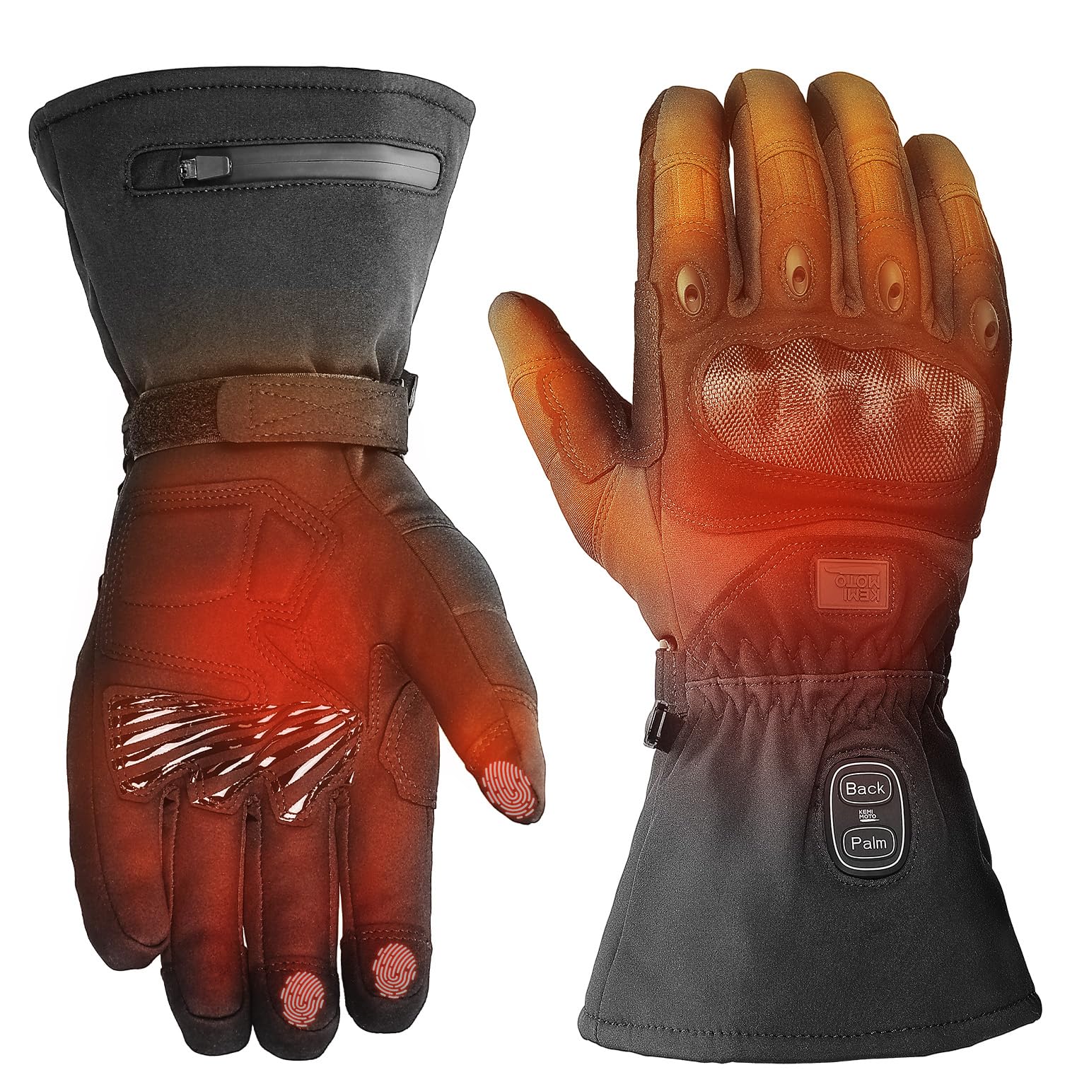 KEMIMOTO Gants Chauffants Moto Homme, Rechargeable Gants Tactiques d'hiver avec Batterie 3000 mAh et Contrôle Double Zone pour Le Travail, la Randonnée, la Chasse